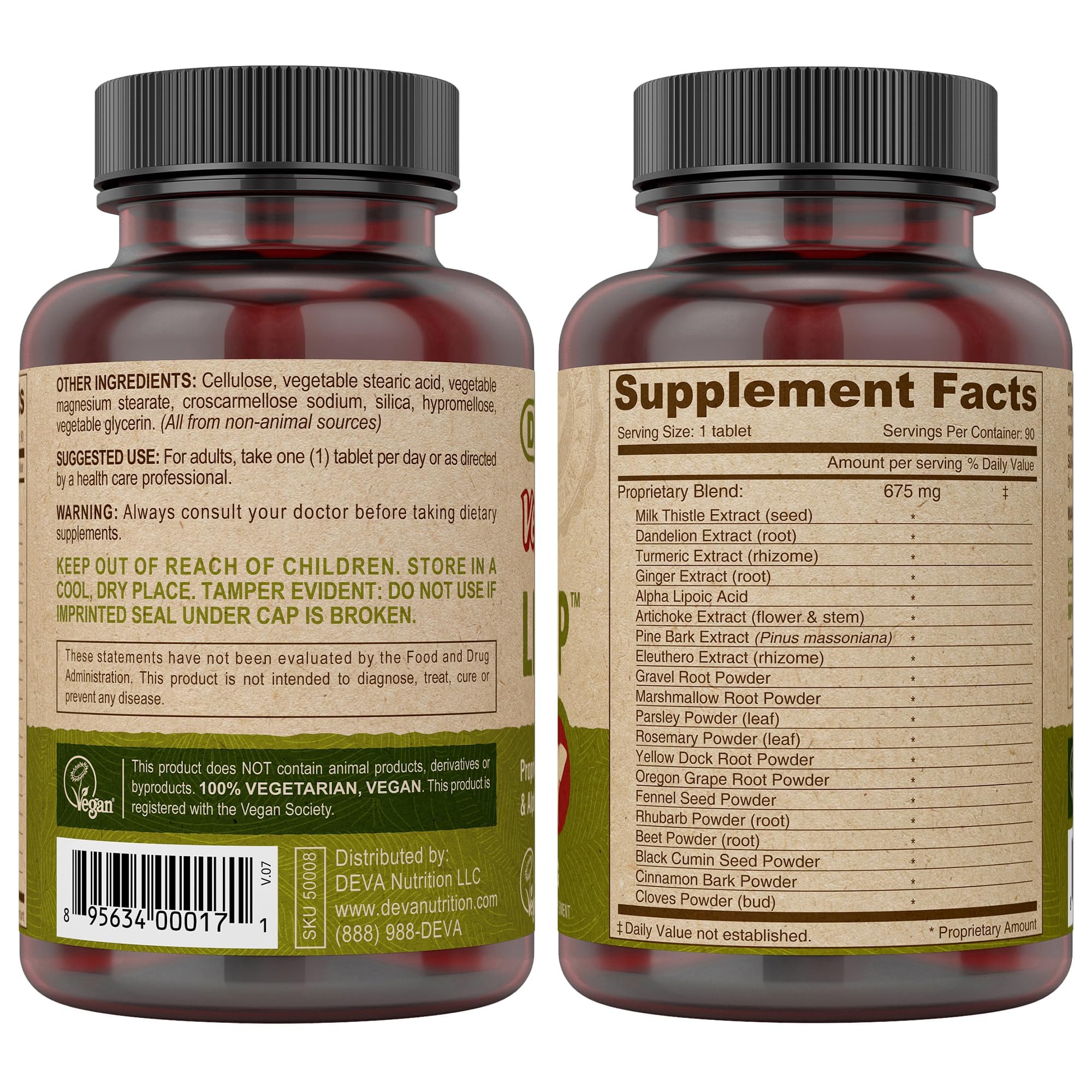 DEVA Vegan Liver Support Tablets 2-Pack - Proprietary Blend of 20 Herbs & Nutraceuticals, 90 Count Ea - TrustMedUSA