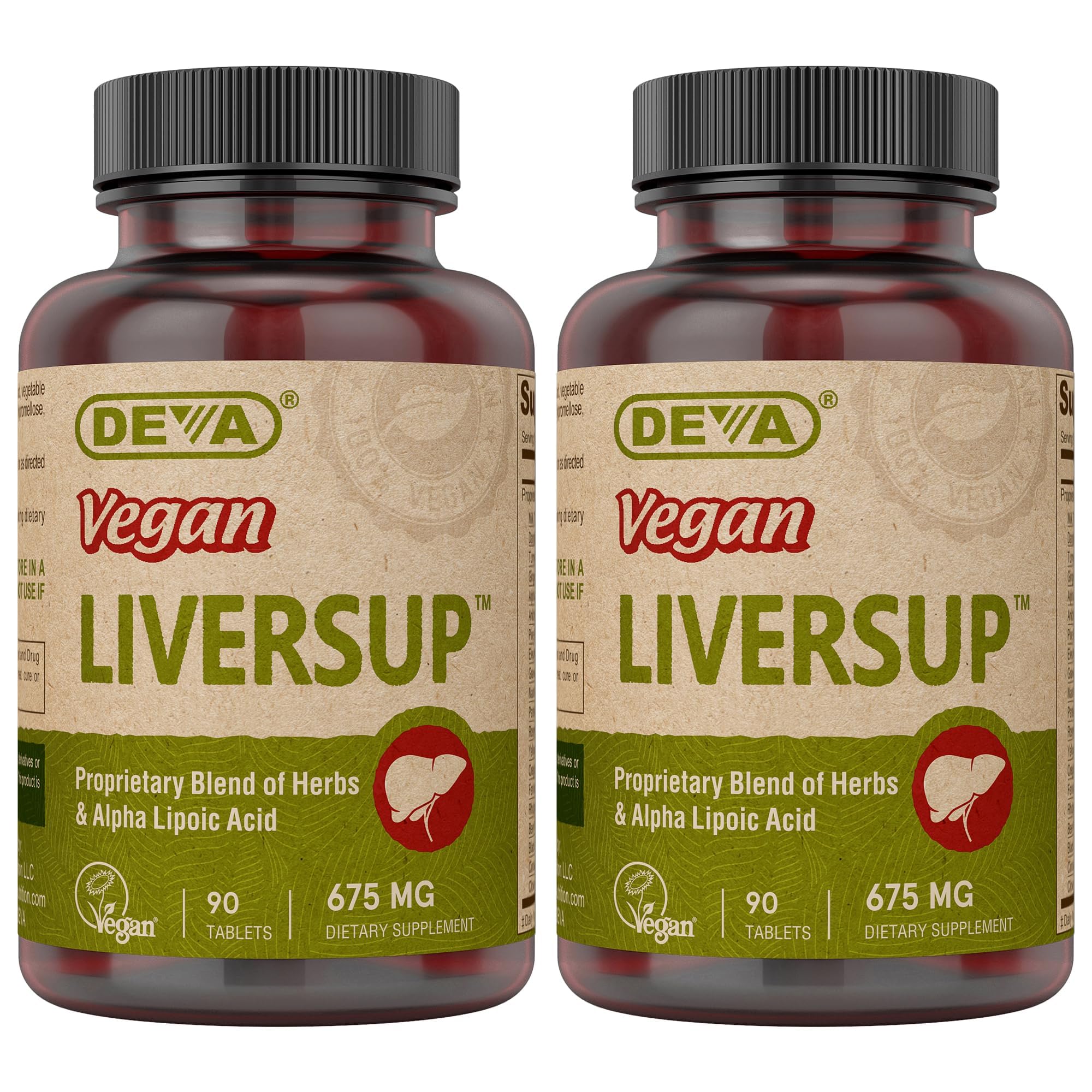 DEVA Vegan Liver Support Tablets 2-Pack - Proprietary Blend of 20 Herbs & Nutraceuticals, 90 Count Ea - TrustMedUSA