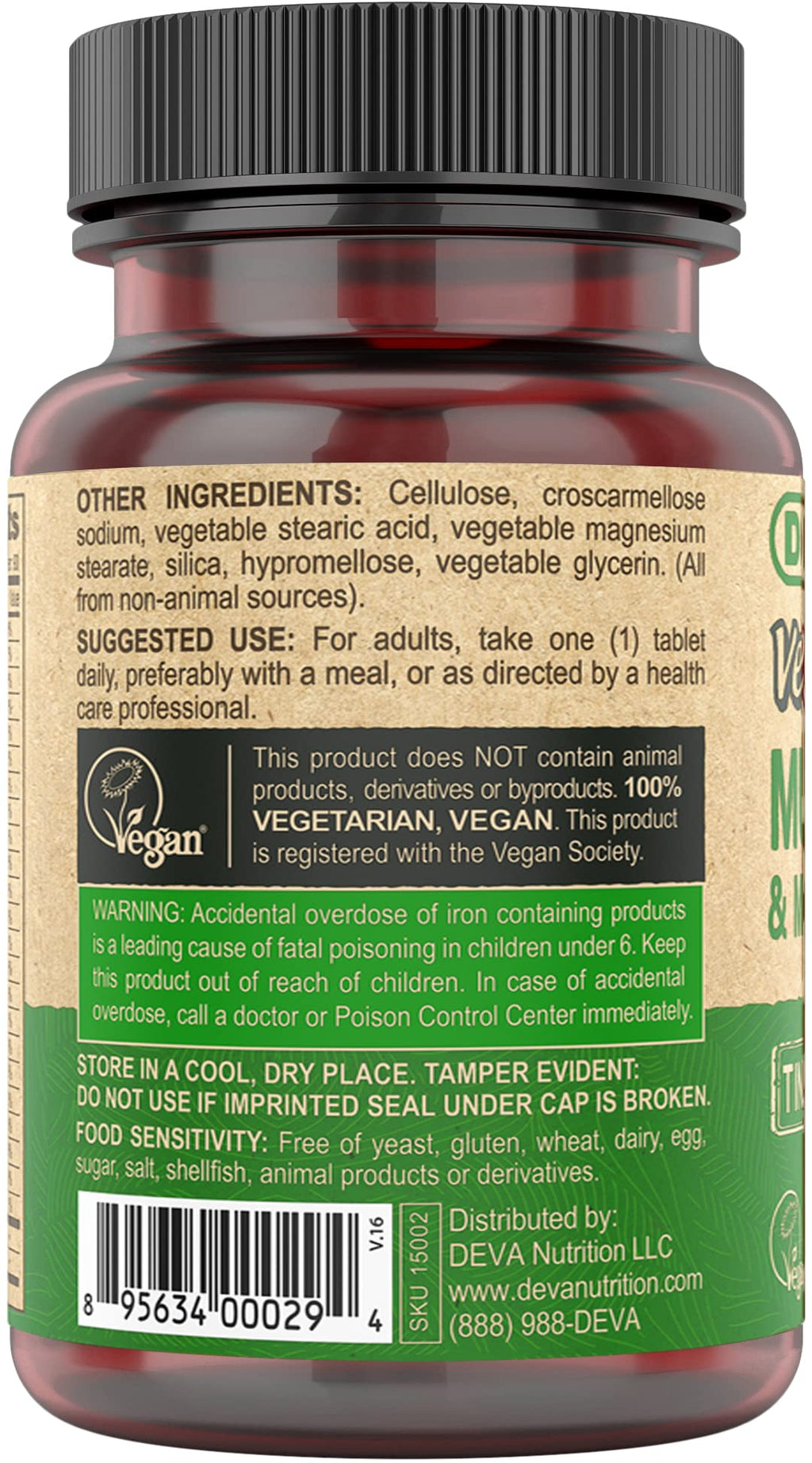 DEVA Vegan Multivitamin for Women & Men with Iron, Vitamin C, E, B Complex Vitamins, Zinc, 90 Tiny Tablets - TrustMedUSA
