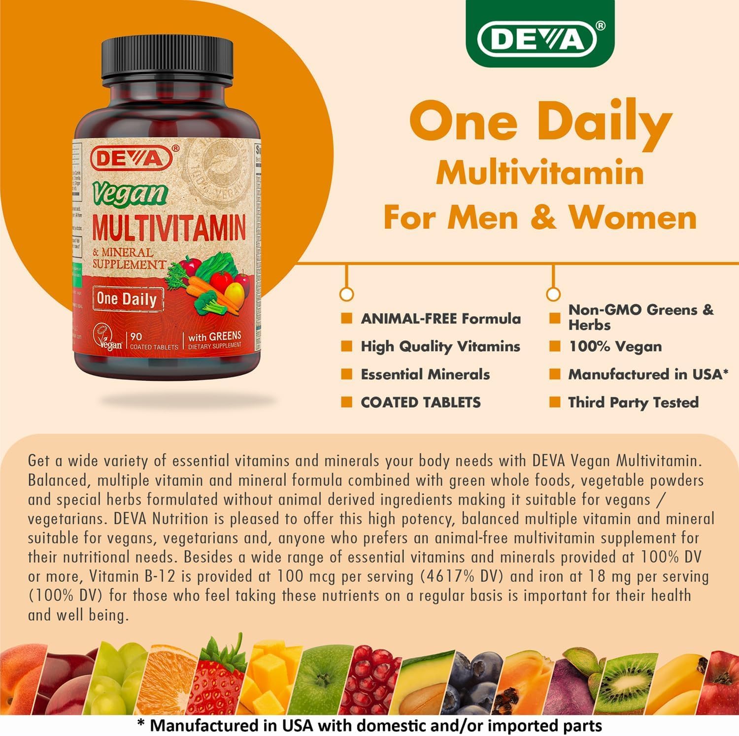 DEVA Vegan Multivitamin & Mineral Supplement with Iron 2-Pack, Spirulina, Chlorella, Ashwagandha, Broccoli & More, 90 Coated Tablets Each - TrustMedUSA