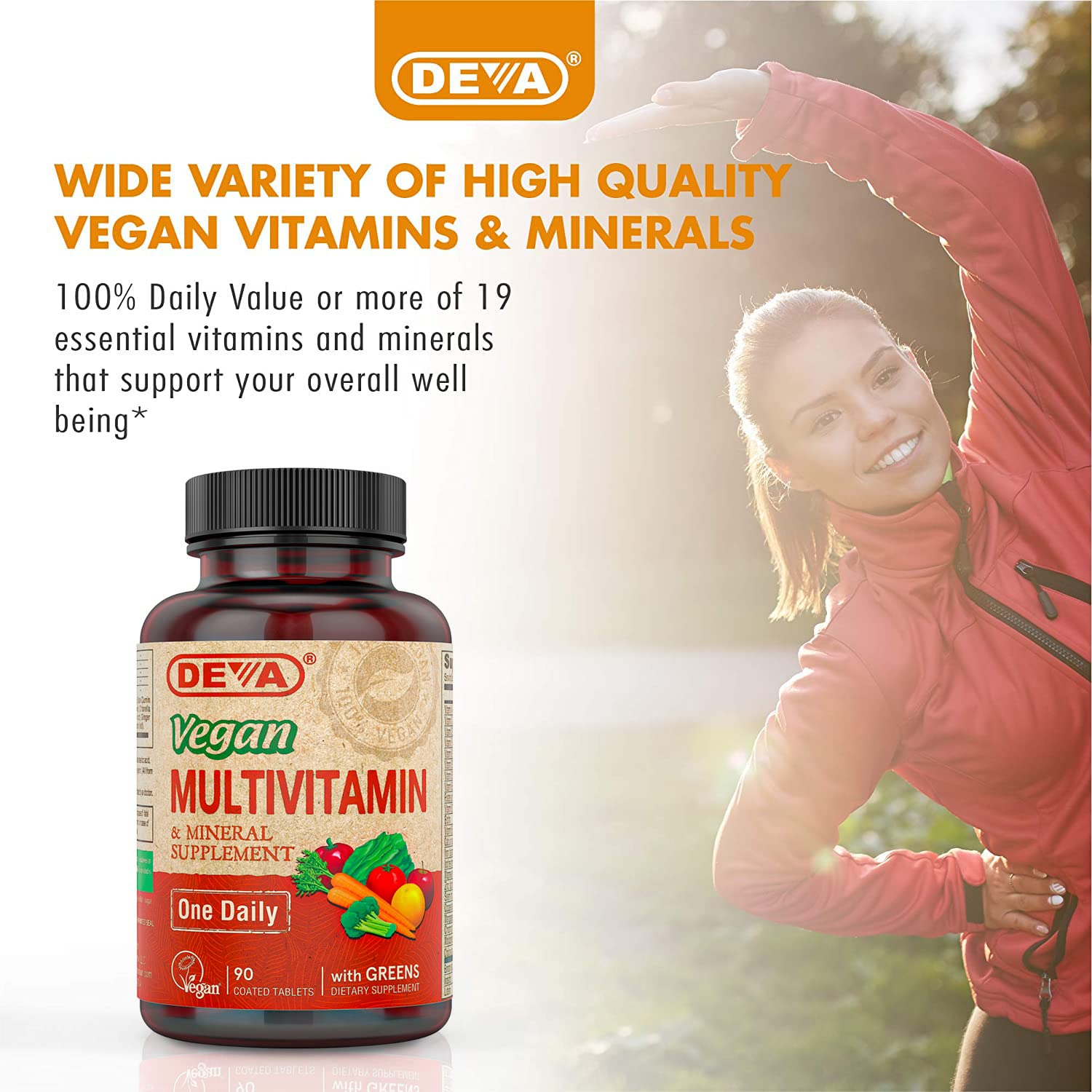 DEVA Vegan Multivitamin & Mineral Supplement with Iron 2-Pack, Spirulina, Chlorella, Ashwagandha, Broccoli & More, 90 Coated Tablets Each - TrustMedUSA