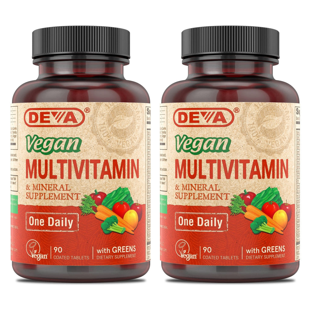 DEVA Vegan Multivitamin & Mineral Supplement with Iron 2-Pack, Spirulina, Chlorella, Ashwagandha, Broccoli & More, 90 Coated Tablets Each - TrustMedUSA