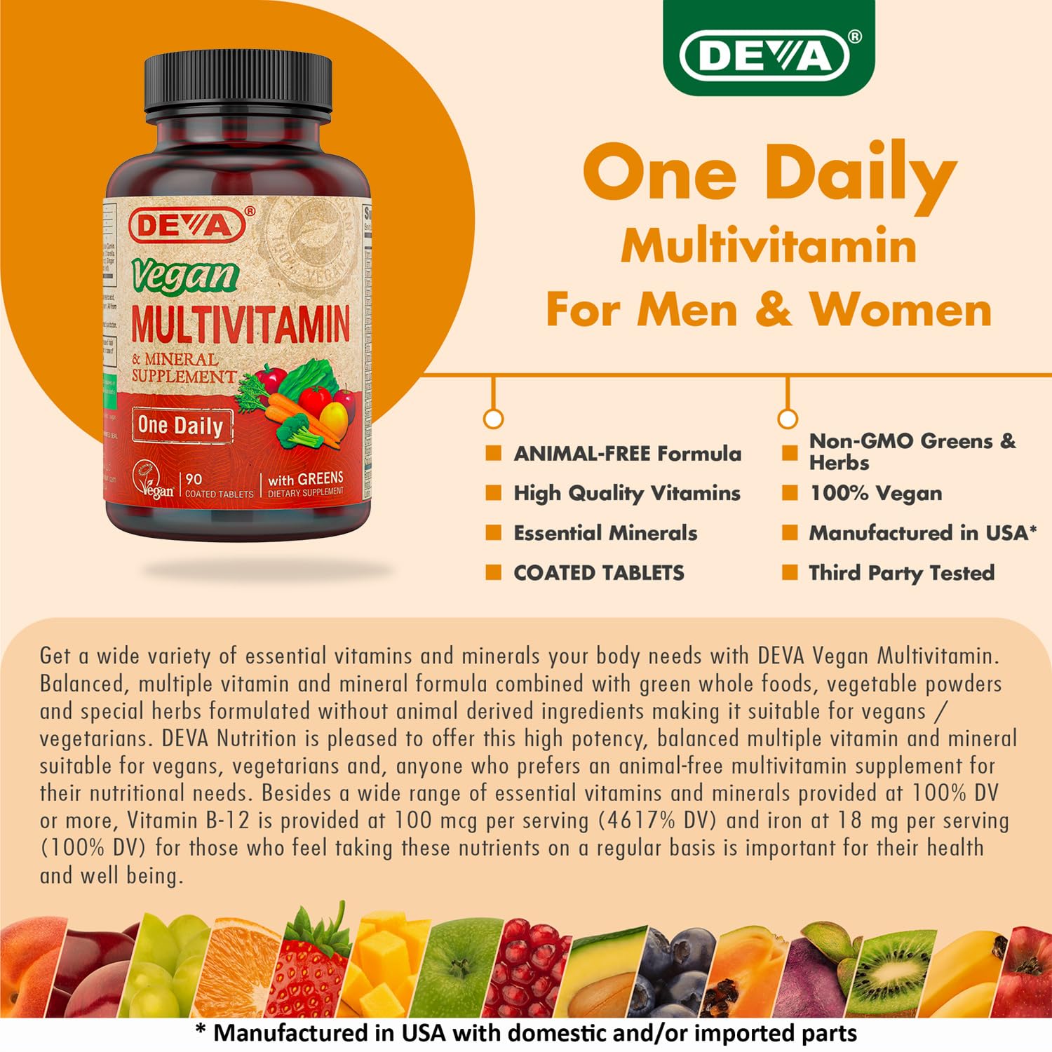 DEVA Vegan Multivitamin & Mineral Supplement with Iron 2-Pack, Spirulina, Chlorella, Ashwagandha, Broccoli & More, 90 Coated Tablets Each - TrustMedUSA