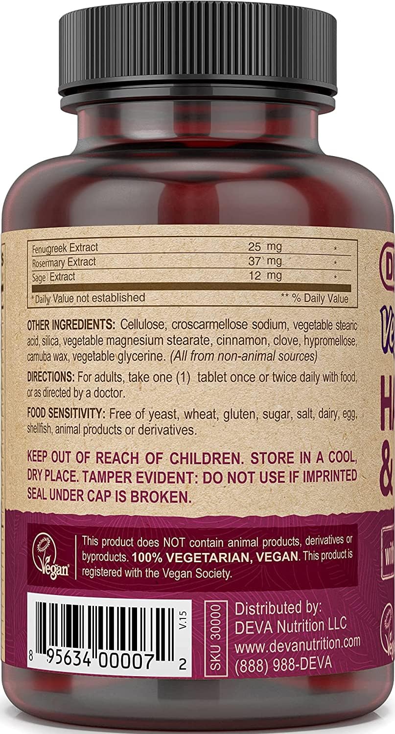 DEVA Vegan Vitamins Hair, Nails & Skin Supplement with 500 mcg of Biotin Per Tablet 90 Tablets (Pack of 2) - TrustMedUSA