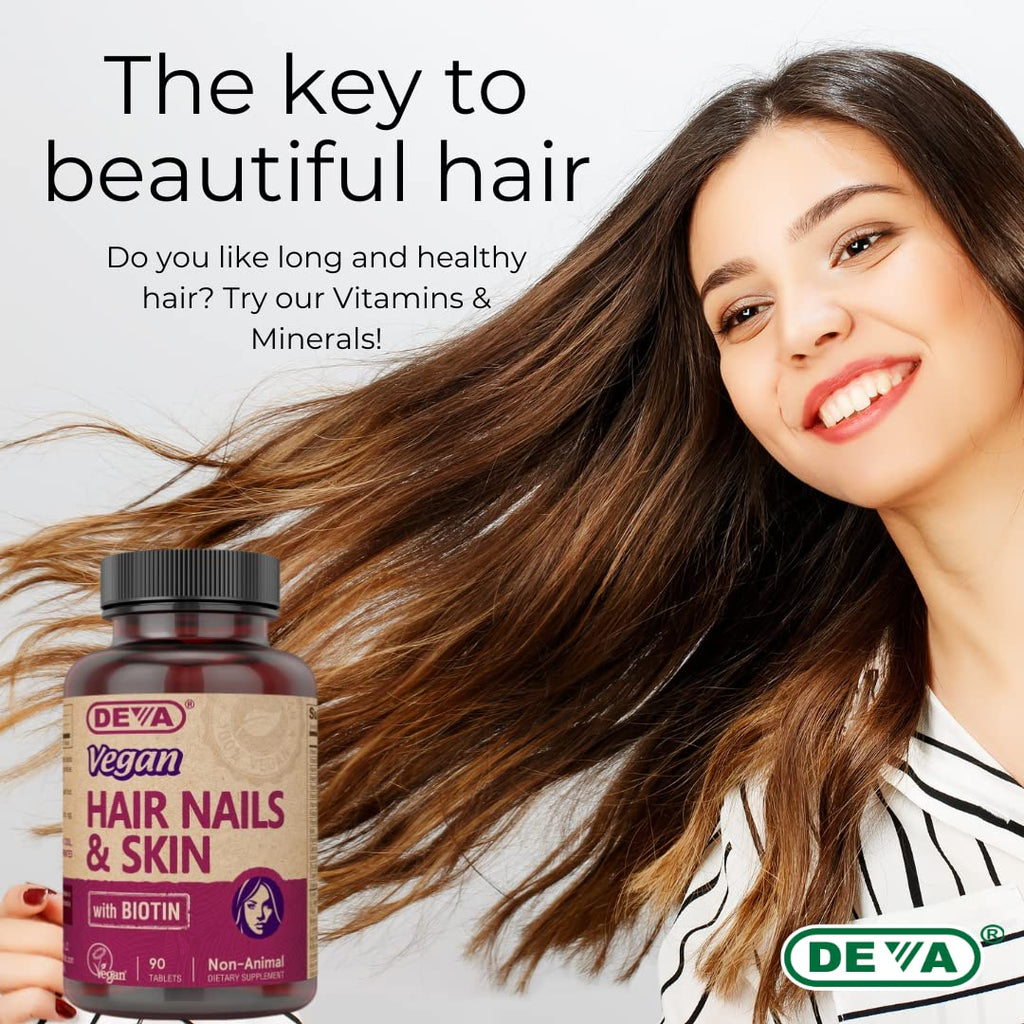 DEVA Vegan Vitamins Hair, Nails & Skin Supplement with 500 mcg of Biotin Per Tablet 90 Tablets (Pack of 2) - TrustMedUSA