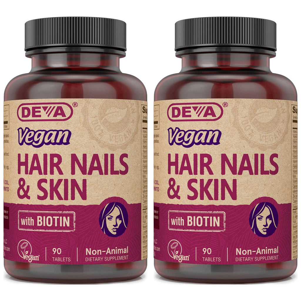 DEVA Vegan Vitamins Hair, Nails & Skin Supplement with 500 mcg of Biotin Per Tablet 90 Tablets (Pack of 2) - TrustMedUSA