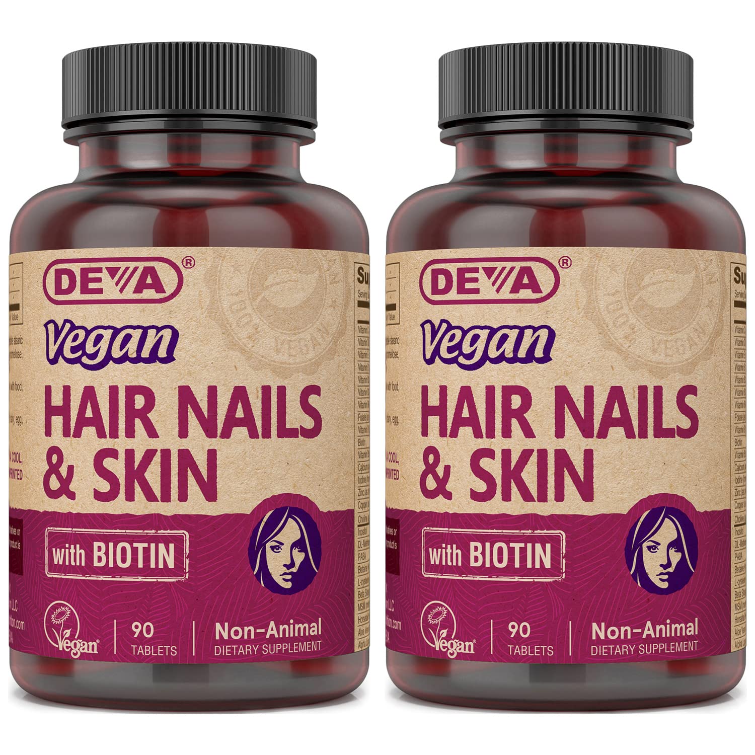 DEVA Vegan Vitamins Hair, Nails & Skin Supplement with 500 mcg of Biotin Per Tablet 90 Tablets (Pack of 2) - TrustMedUSA