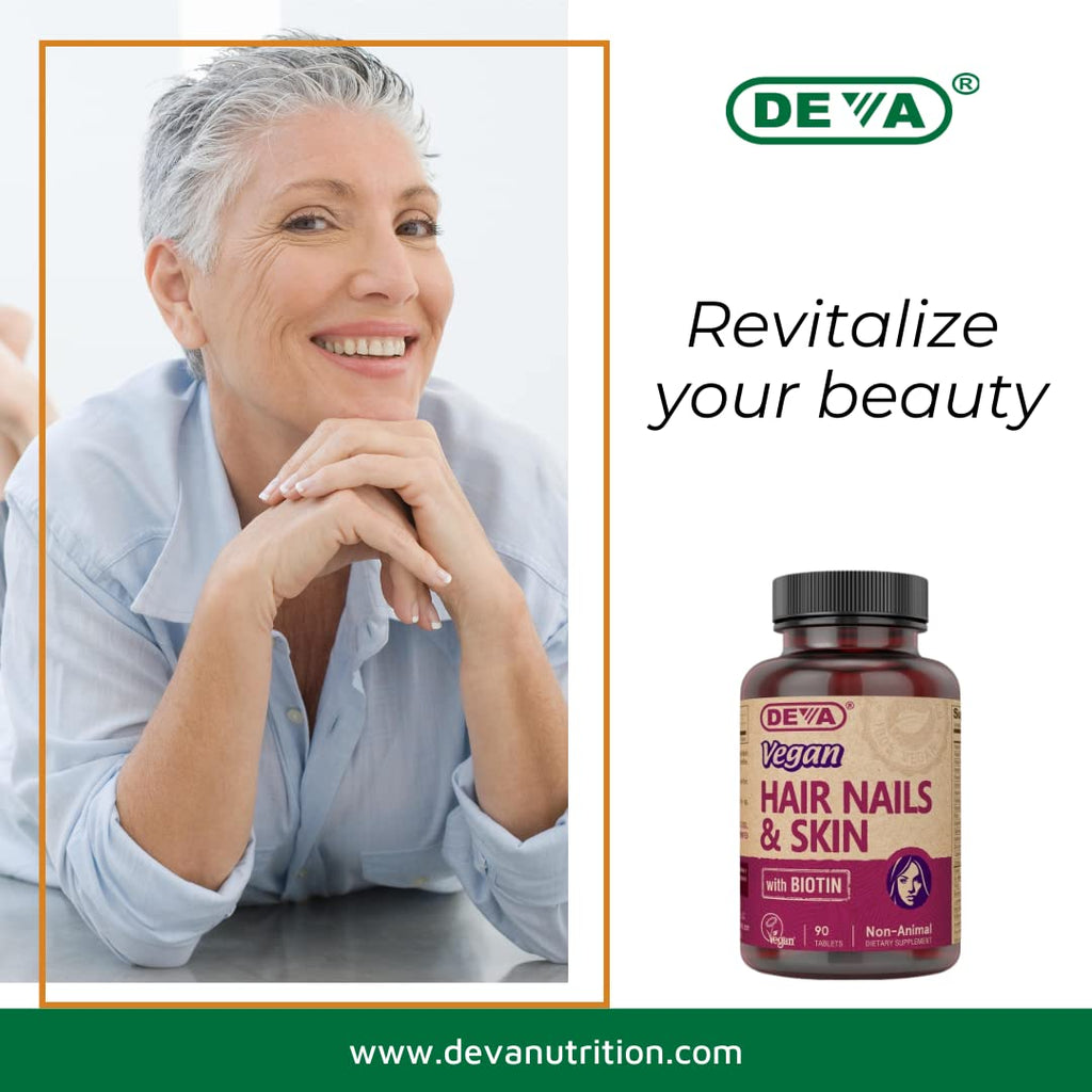 DEVA Vegan Vitamins Hair, Nails & Skin Supplement with 500 mcg of Biotin Per Tablet 90 Tablets (Pack of 2) - TrustMedUSA