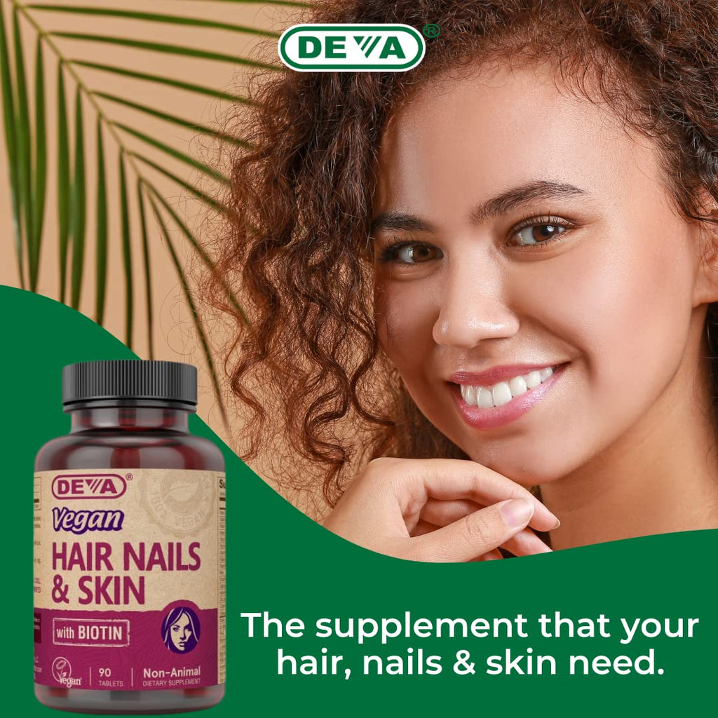 DEVA Vegan Vitamins Hair, Nails & Skin Supplement with 500 mcg of Biotin Per Tablet 90 Tablets (Pack of 2) - TrustMedUSA