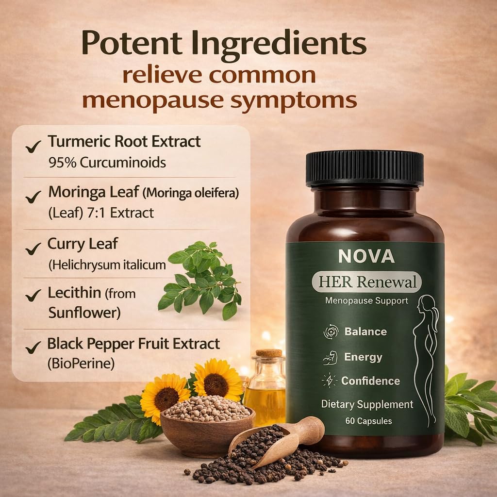 DFTLUUE NOVA Menopause Relief Support for Her - Probiotic Estrogen Balance Formula with Curcuminoids & Botanical Extracts – Supports Hormonal Balance, Comfort & Daily Well-Being – 60 Capsules (1) - TrustMedUSA