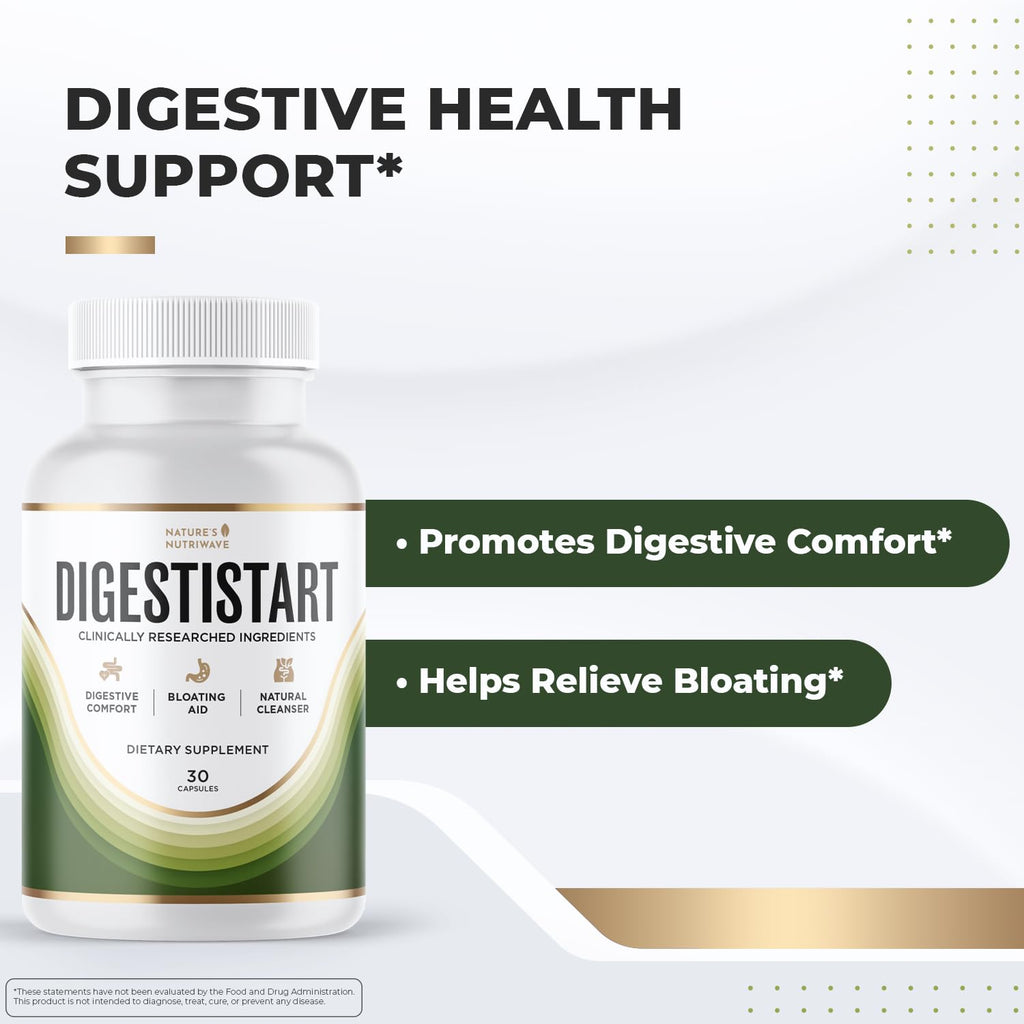 DigestiStart – Natural Digestive Supplement with Wild Yam, Poria Cocos & Bacopa Monnieri – Made in USA, Non-GMO, Easy-to-Take - 30 Capsules, 3 Month Supply - TrustMedUSA
