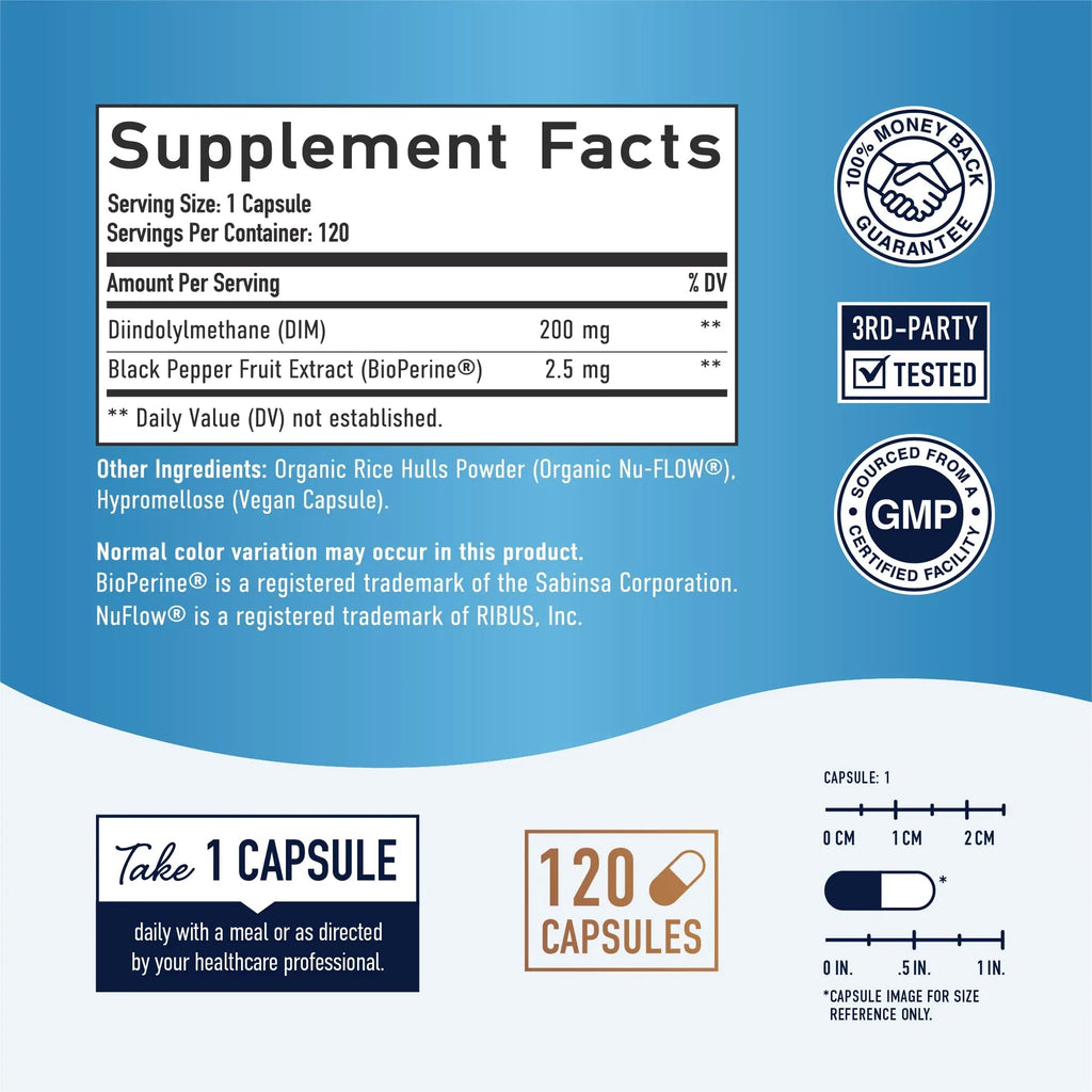 DIM Supplement 200 mg (120 Ct) | Estrogen Balance for Women & Men | Hormone Balance - TrustMedUSA