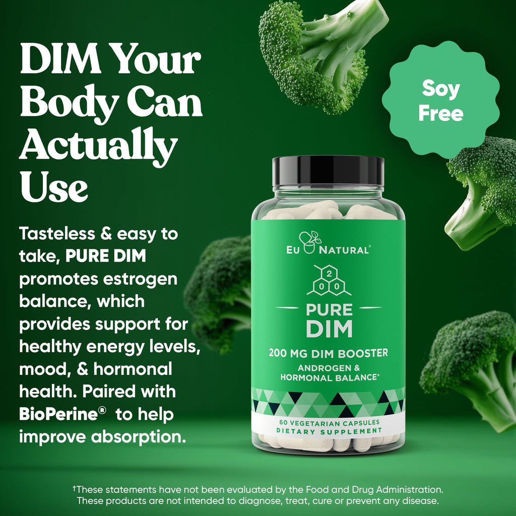 DIM Supplement Pure 200 Mg for Women or Men - Estrogen Hormone Balance Supplement for Energy, Fatigue, Stress, Menopause, Hot Flashes - Enhanced Bioavailability BioPerine - 60 Vegan Soft Capsules - Maple Wellness Supplements