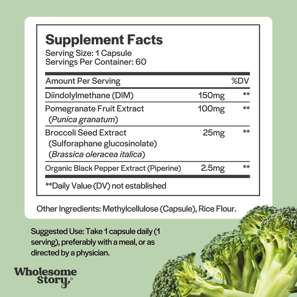 DIM Supplement Women | DIM SGS | Pomegranate, Broccoli and Black Pepper Blend | Estrogen & Hormone Balance for Women | Cell and Tissue Health | 60-Day Supply | Clean Label Project Certified - TrustMedUSA