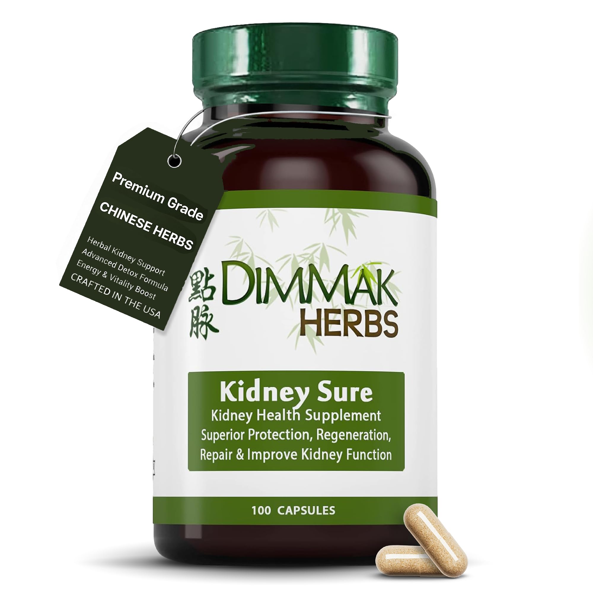 Dimmak Herbs Kidney Sure- Kidney Cleanse & Revitilization Tonic- Organic Herbal Support for Renal Health, Urinary Tract Flow & Vitality- TCM Doctor Formulated, Vegan- 400mg 100 Capsules - TrustMedUSA