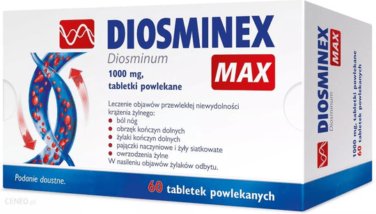 DIOSMINEX MAX 1000mg x 60 tablets - varicose , venous ulcers, cramps, cold legs - TrustMedUSA