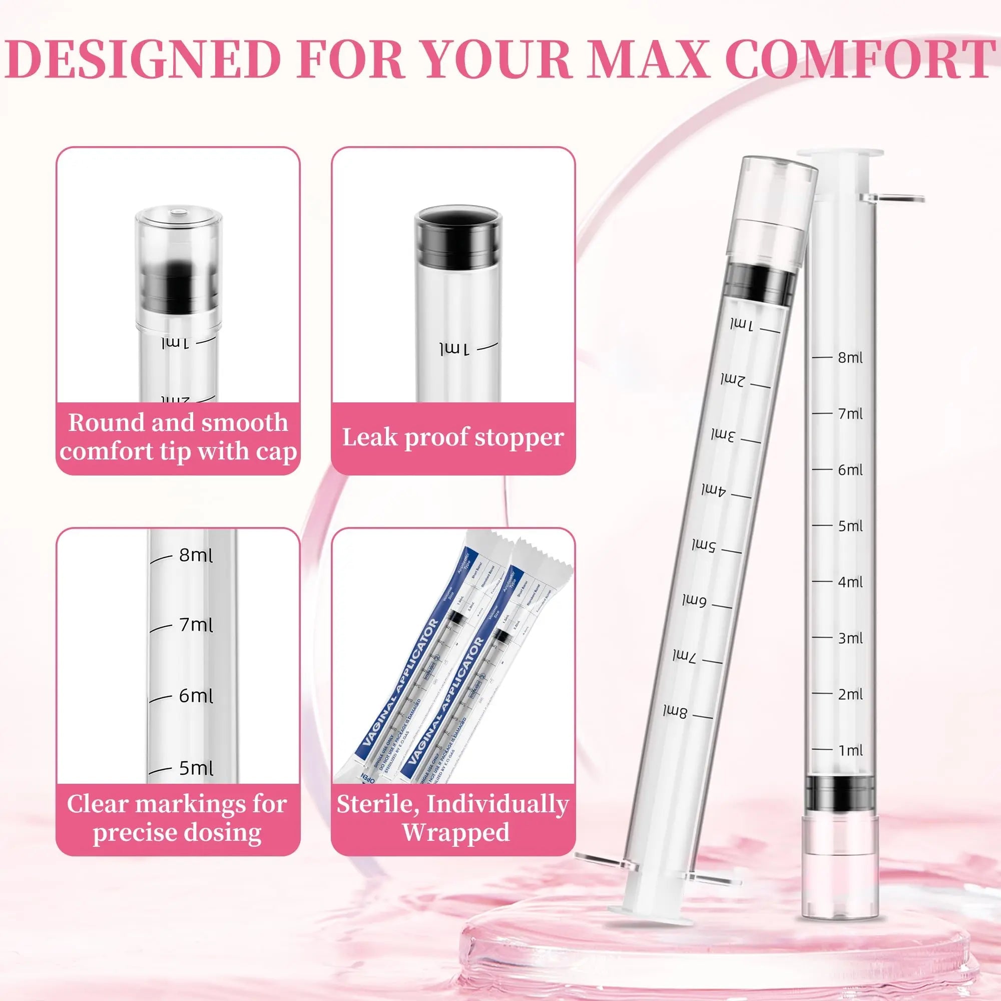 Disposable Vaginal Suppository Applicator for Women – 8ml Lube Injector Syringes with Smooth Tip, Fits Most Creams Gels Pills Tablet Suppositories, Sterilized Individually Wrapped, Pack of 20 - TrustMedUSA