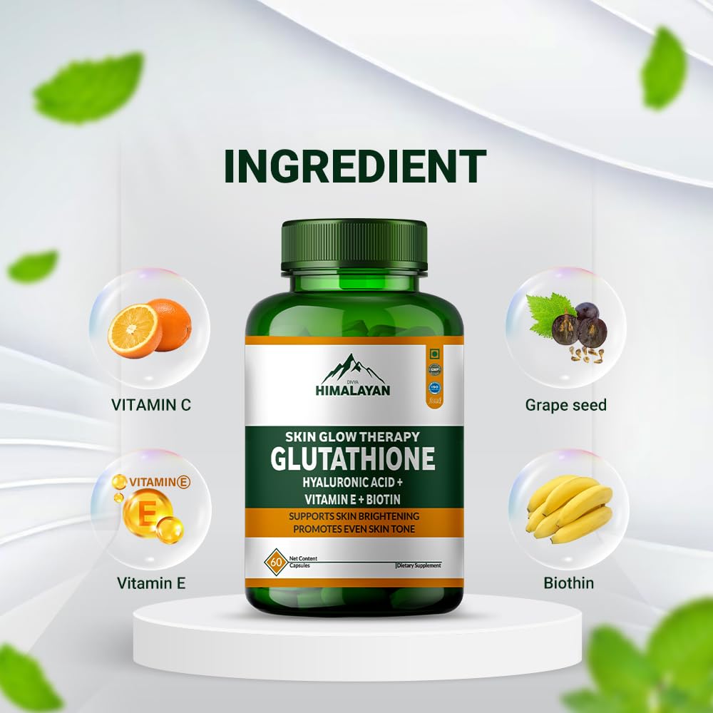 Divyhimalayan L-Glutathione 1000mg - 98% Pure Reduced Form with Vitamin C & ALA for Radiant Skin, Antioxidant & Immune Support - 60 Capsules - TrustMedUSA