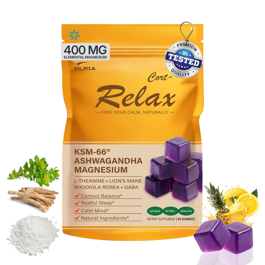 DLNIA Magnesium Glycinate Stress & Cortisol Support Gummies | Calm Focus by Day, Deep Sleep by Night | 17-in-1 with KSM-66® Ashwagandha, L-Theanine & Lion’s Mane - TrustMedUSA