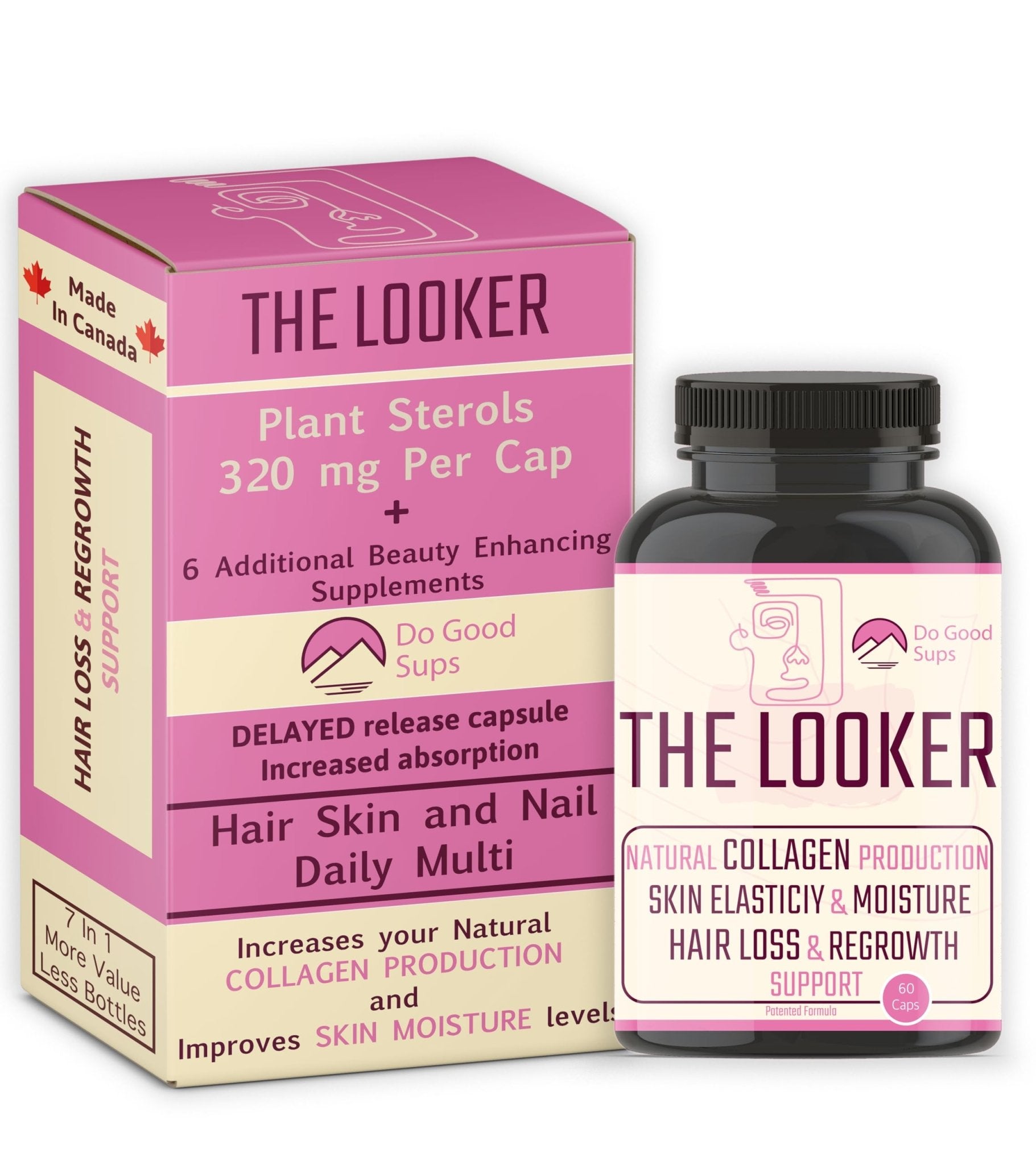 Do Good Sups The Looker 60 Caps- Skin Hair and Nails Vitamins - Natural Collagen Production - Reduces Hair Thinning - Skin Elasticity - Skin Moisture - Plant Sterols Bromelain Zinc Vitamin E Selenium - TrustMedUSA