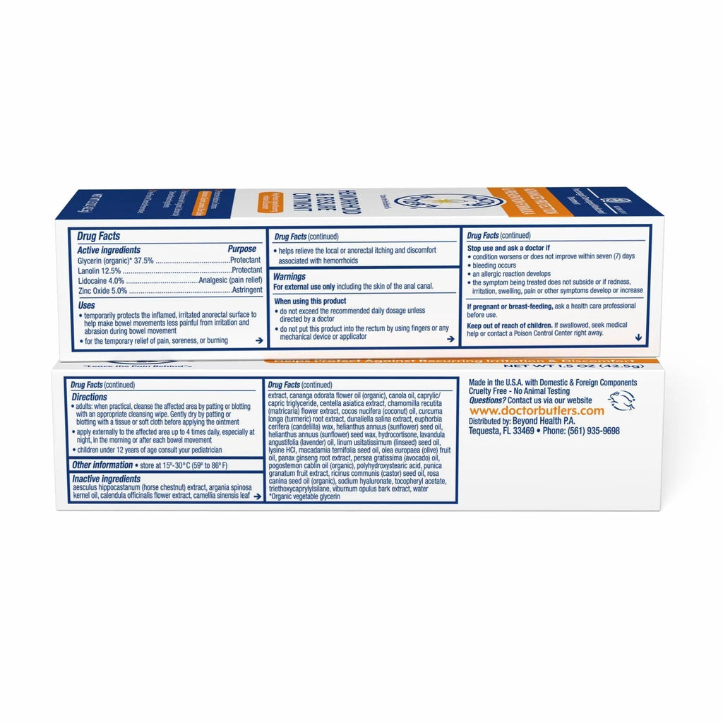 Doctor Butler's Advanced Hemorrhoid & Fissure Ointment – Lidocaine Hemorrhoid Treatment and Fissure Treatment Extra Strength Formula, Heals and Provides Fast Pain and Itch Relief* (1.5 oz.) - TrustMedUSA