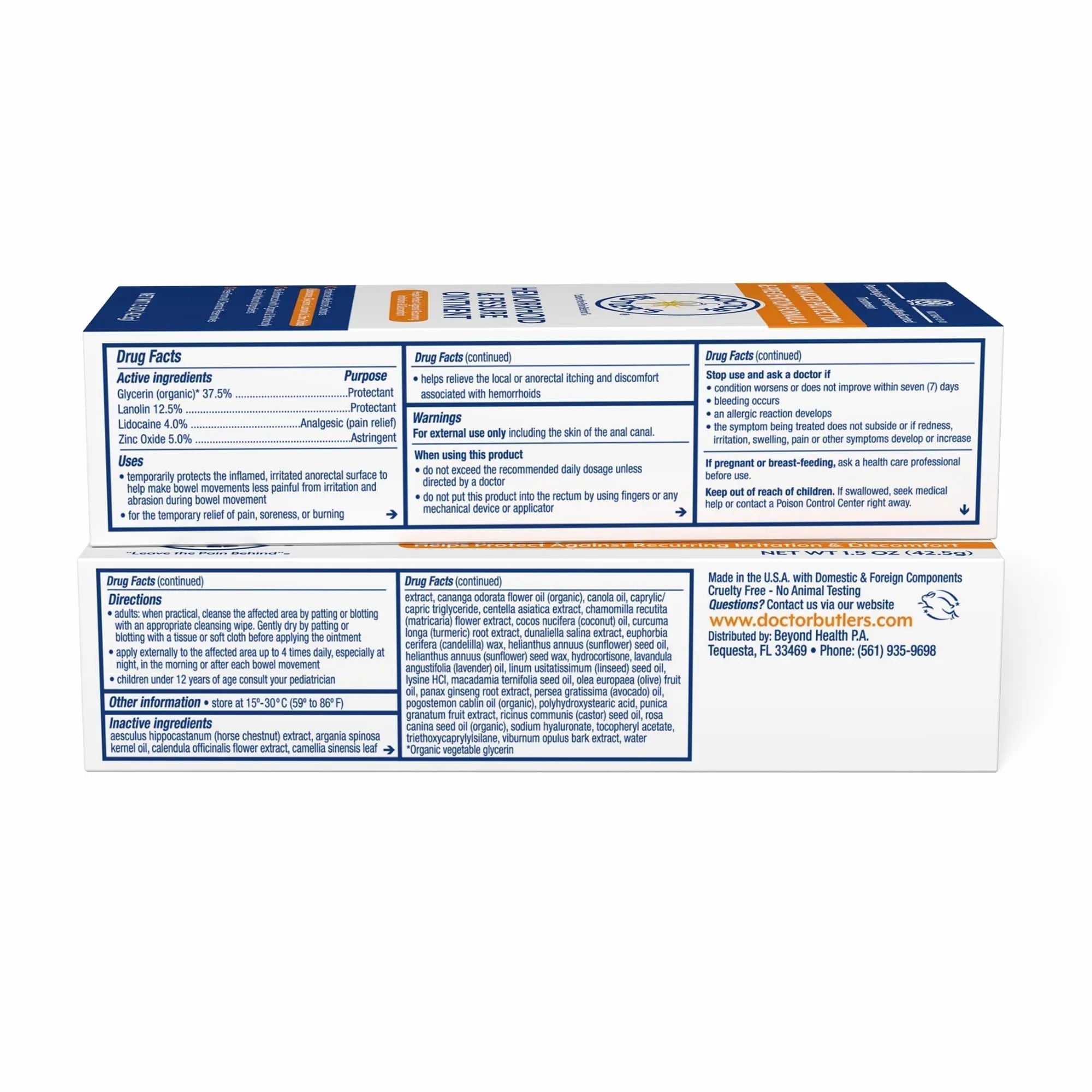 Doctor Butler's Advanced Hemorrhoid & Fissure Ointment – Lidocaine Hemorrhoid Treatment and Fissure Treatment Extra Strength Formula, Heals and Provides Fast Pain and Itch Relief* (1.5 oz.) - TrustMedUSA