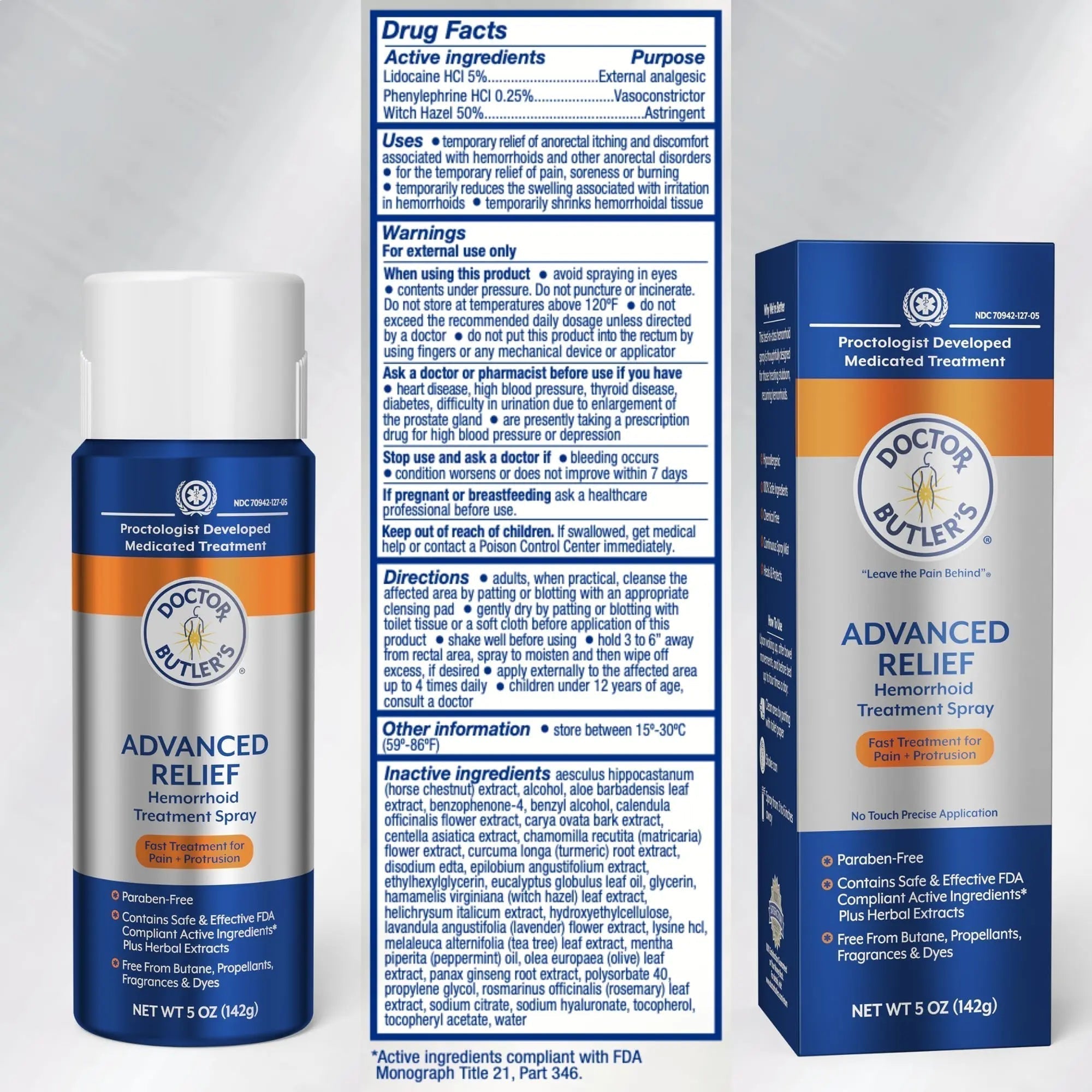 Doctor Butler's Advanced Relief Hemorrhoid Spray – Advanced Relief Hemorrhoid Treatment Spray with Witch Hazel to Help with Sensitive Skin, Itch Relief, and Swelling Relief* (5oz) - TrustMedUSA
