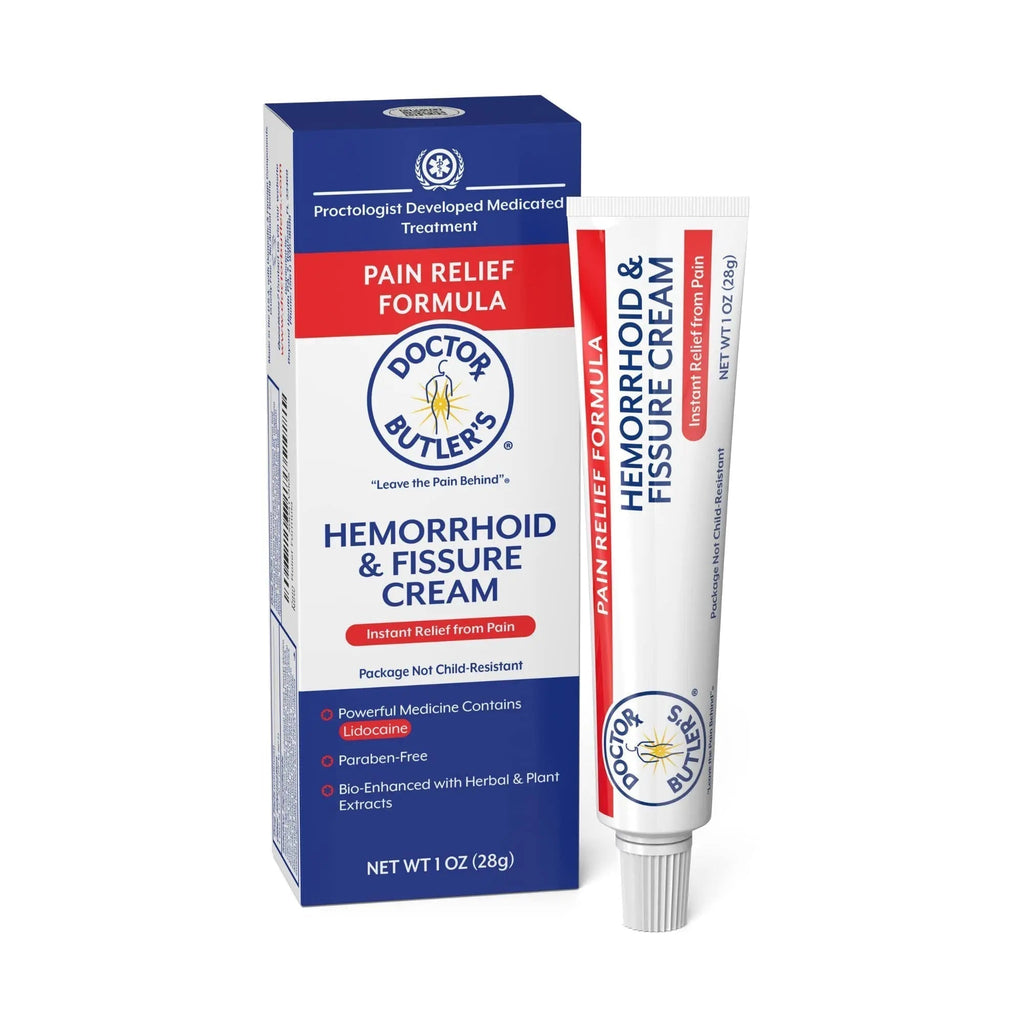 Doctor Butler's Hemorrhoid & Fissure Cream – Instant Pain Relief Hemorrhoid Treatment with Lidocaine, Fast Acting Hemorrhoid Cream for Relief from External Itching and Burning (1 oz.) - TrustMedUSA