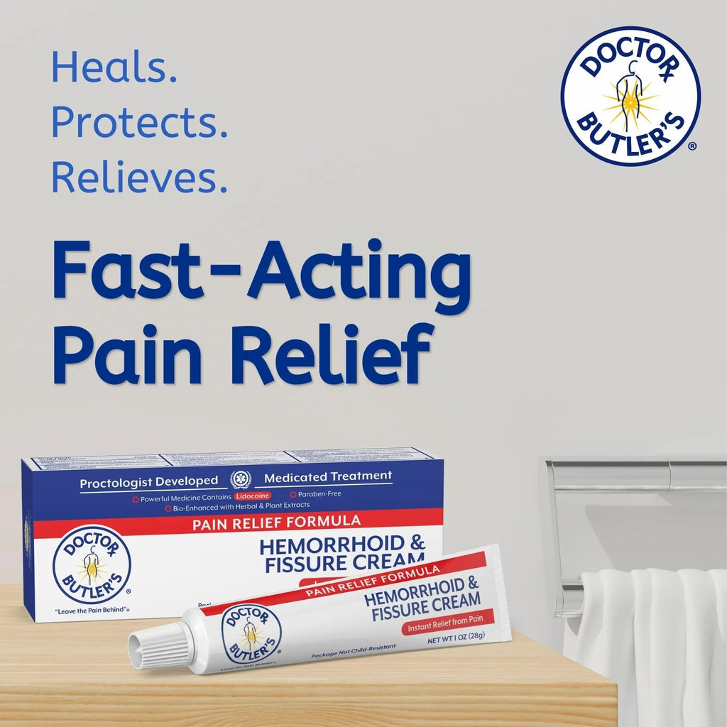 Doctor Butler's Hemorrhoid & Fissure Cream – Instant Pain Relief Hemorrhoid Treatment with Lidocaine, Fast Acting Hemorrhoid Cream for Relief from External Itching and Burning (1 oz.) - TrustMedUSA