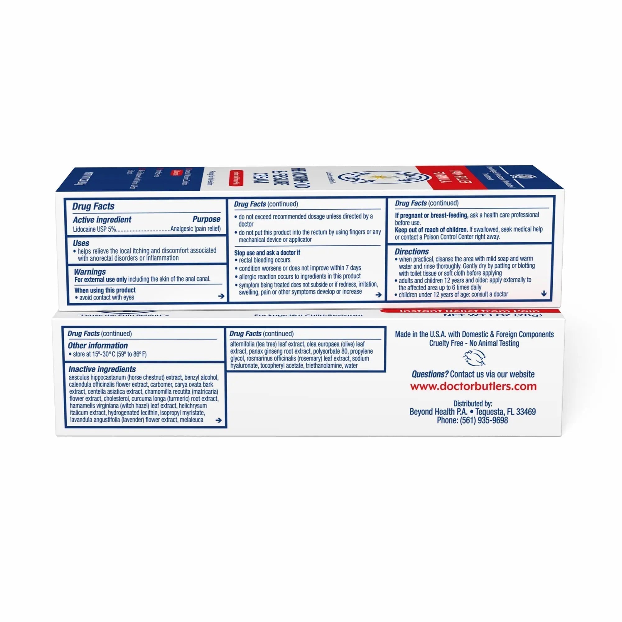 Doctor Butler's Hemorrhoid & Fissure Cream – Instant Pain Relief Hemorrhoid Treatment with Lidocaine, Fast Acting Hemorrhoid Cream for Relief from External Itching and Burning (1 oz.) - TrustMedUSA