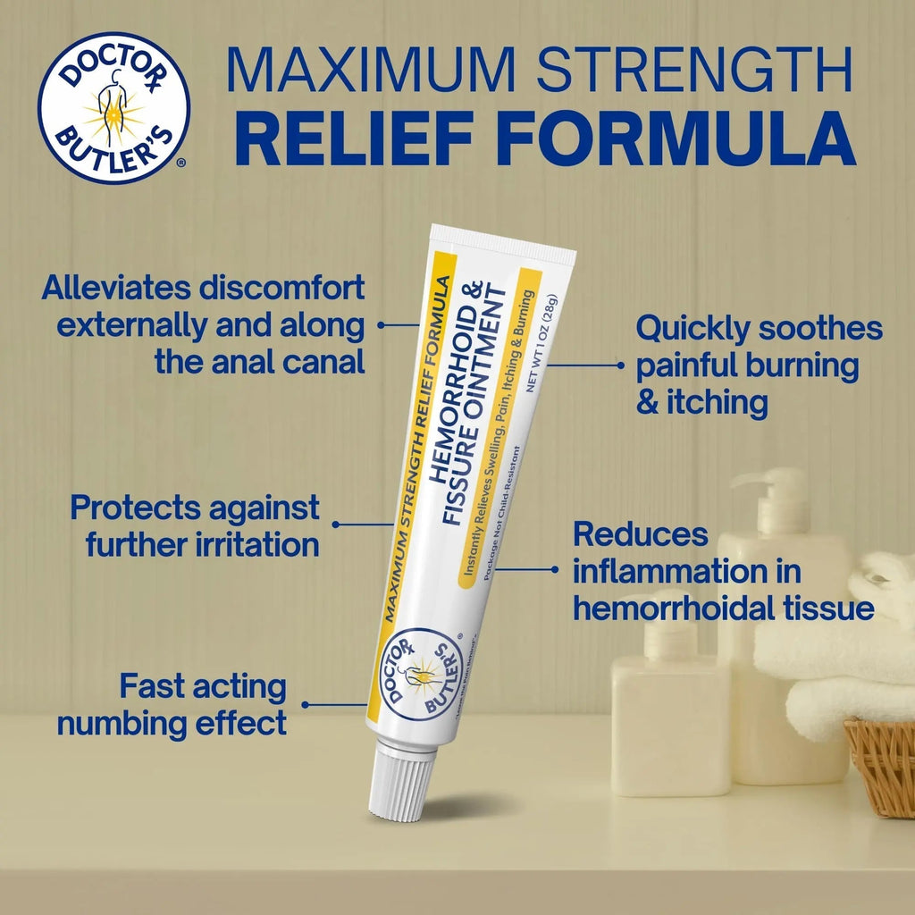 Doctor Butler’s Hemorrhoid & Fissure Ointment – Hemorrhoid Treatment and Hemorrhoid Cream with Lidocaine and Phenylephrine HCI for Fast Acting Relief of Pain, Swelling, Discomfort, and Itching (1 oz.) - TrustMedUSA