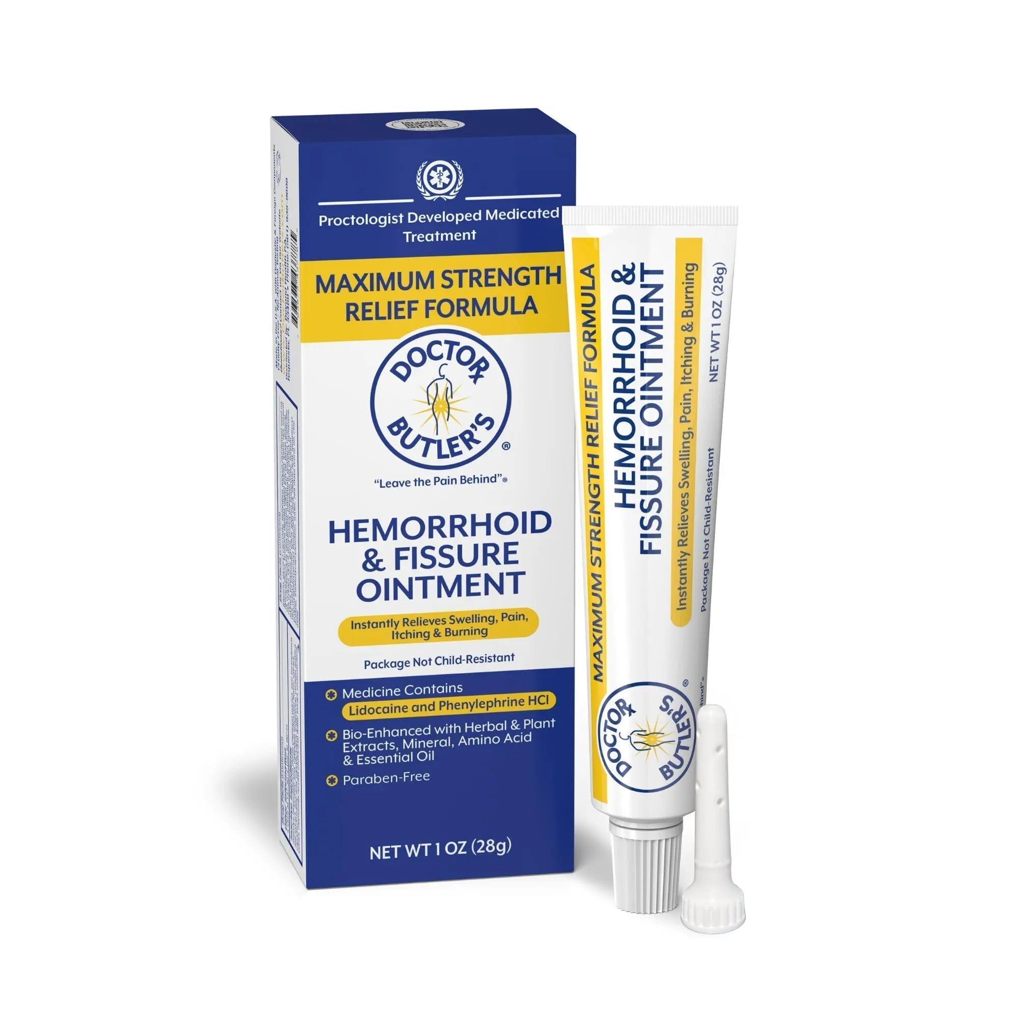 Doctor Butler’s Hemorrhoid & Fissure Ointment – Hemorrhoid Treatment and Hemorrhoid Cream with Lidocaine and Phenylephrine HCI for Fast Acting Relief of Pain, Swelling, Discomfort, and Itching (1 oz.) - TrustMedUSA
