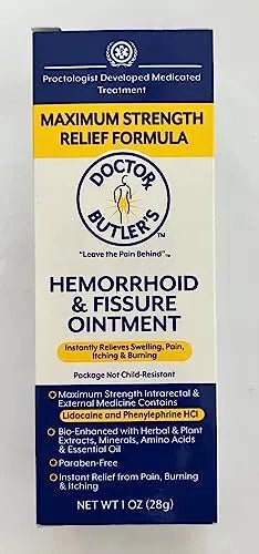 Doctor Butler’s Hemorrhoid & Fissure Ointment – Hemorrhoid Treatment and Hemorrhoid Cream with Lidocaine and Phenylephrine HCI for Fast Acting Relief of Pain, Swelling, Discomfort, and Itching (1 oz.) - TrustMedUSA