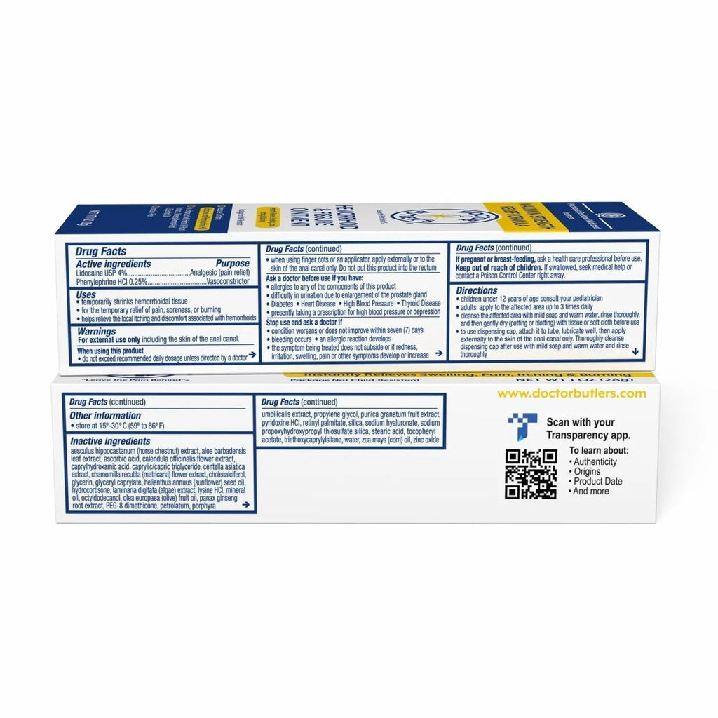 Doctor Butler’s Hemorrhoid & Fissure Ointment – Hemorrhoid Treatment and Hemorrhoid Cream with Lidocaine and Phenylephrine HCI for Fast Acting Relief of Pain, Swelling, Discomfort, and Itching (1 oz.) - TrustMedUSA