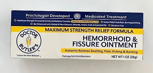 Doctor Butler’s Hemorrhoid & Fissure Ointment – Hemorrhoid Treatment and Hemorrhoid Cream with Lidocaine and Phenylephrine HCI for Fast Acting Relief of Pain, Swelling, Discomfort, and Itching (1 oz.) - TrustMedUSA