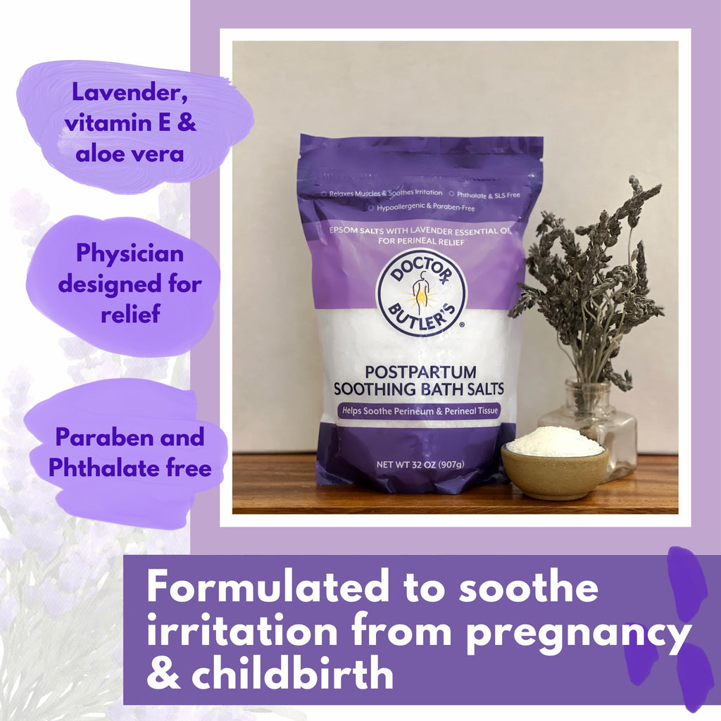 Doctor Butler’s Postpartum Soothing Bath Salts – Epsom Bath Salts for Women for Postpartum Recovery, Hemorrhoids, Discomfort, and Helps Soothe Perineum and Perineal Tissues After Birth (32 oz.) - Maple Wellness Supplements