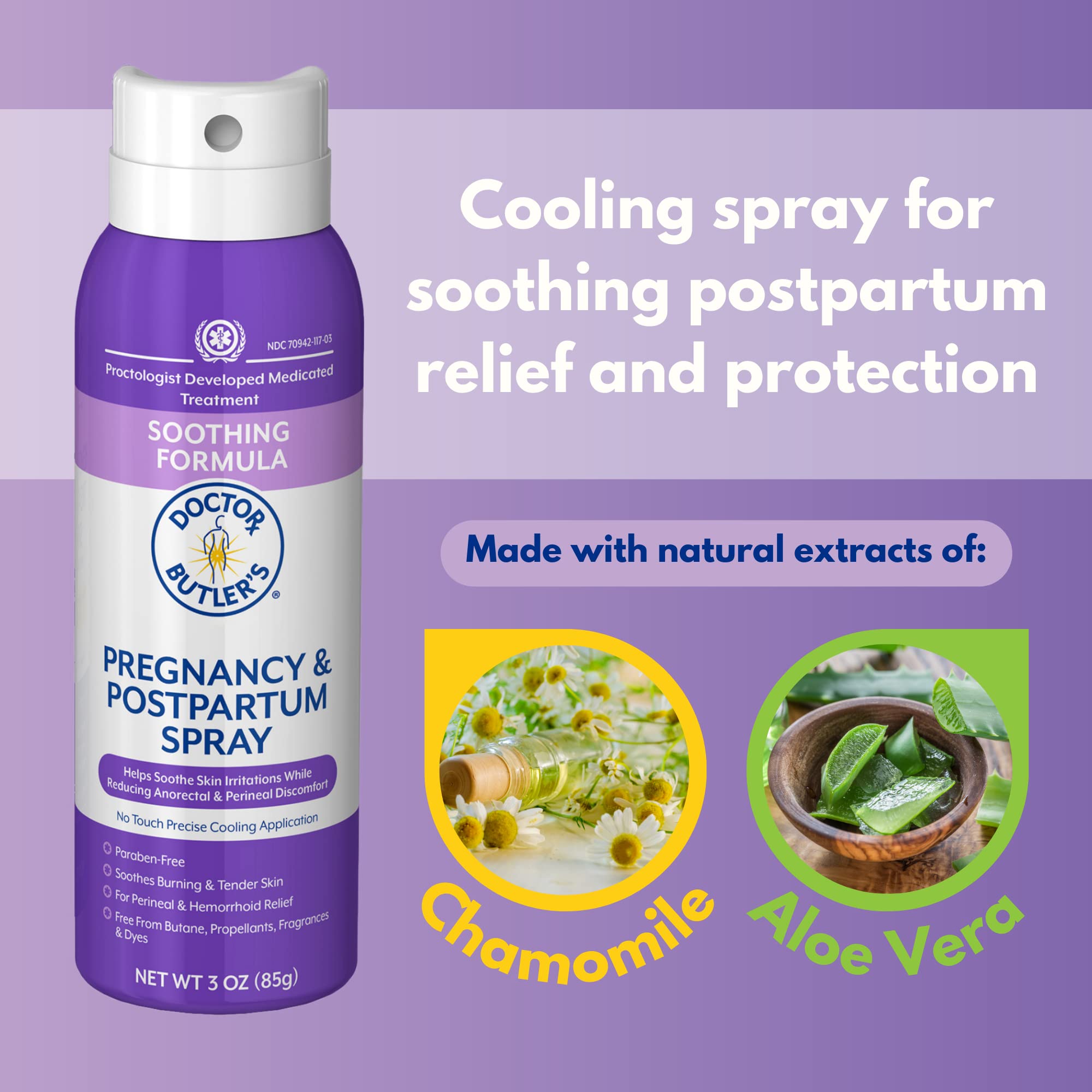 Doctor Butler's Pregnancy & Postpartum Spray - Perineal Spray and Hemorrhoid Treatment with Aloe and Chamomile, Pregnancy Support and Postpartum Essentials, Paraben Free (3oz) - TrustMedUSA