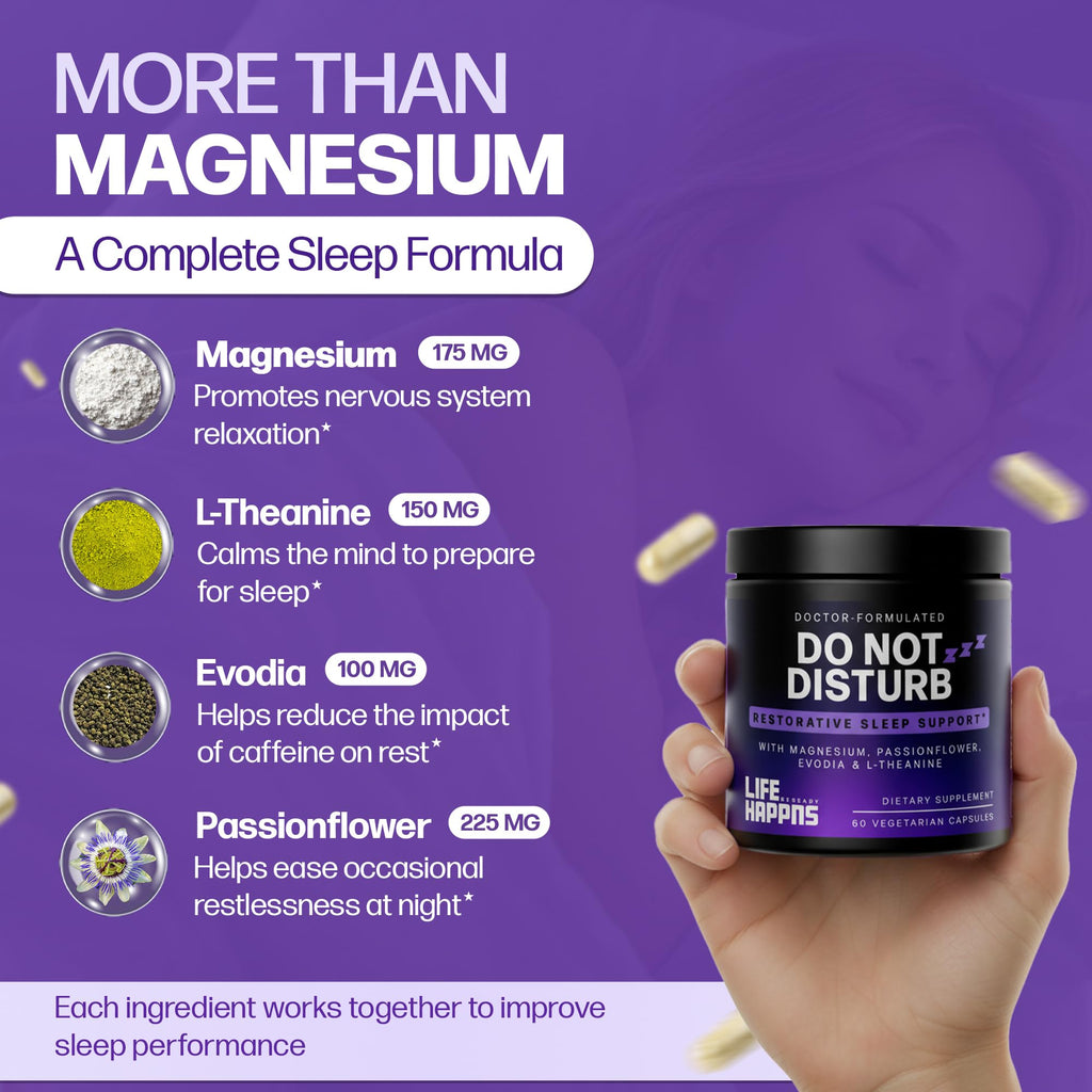 Doctor Formulated Triple Magnesium for Sleep, Calm & Relaxation with Chelated Magnesium Glycinate, L-Theanine, Passionflower & Evodia – Non-Habit, No Melatonin Magnesium Sleep Aid Support Supplement - TrustMedUSA
