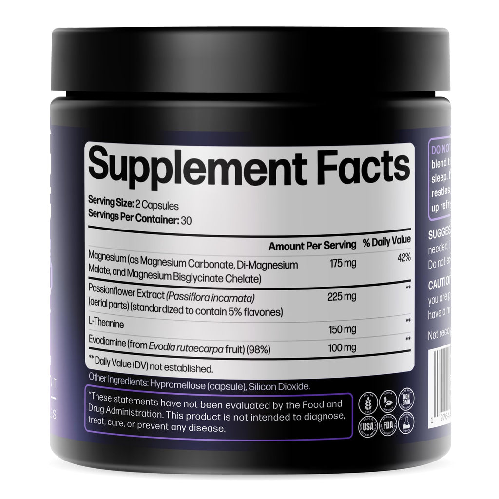 Doctor Formulated Triple Magnesium for Sleep, Calm & Relaxation with Chelated Magnesium Glycinate, L-Theanine, Passionflower & Evodia – Non-Habit, No Melatonin Magnesium Sleep Aid Support Supplement - TrustMedUSA