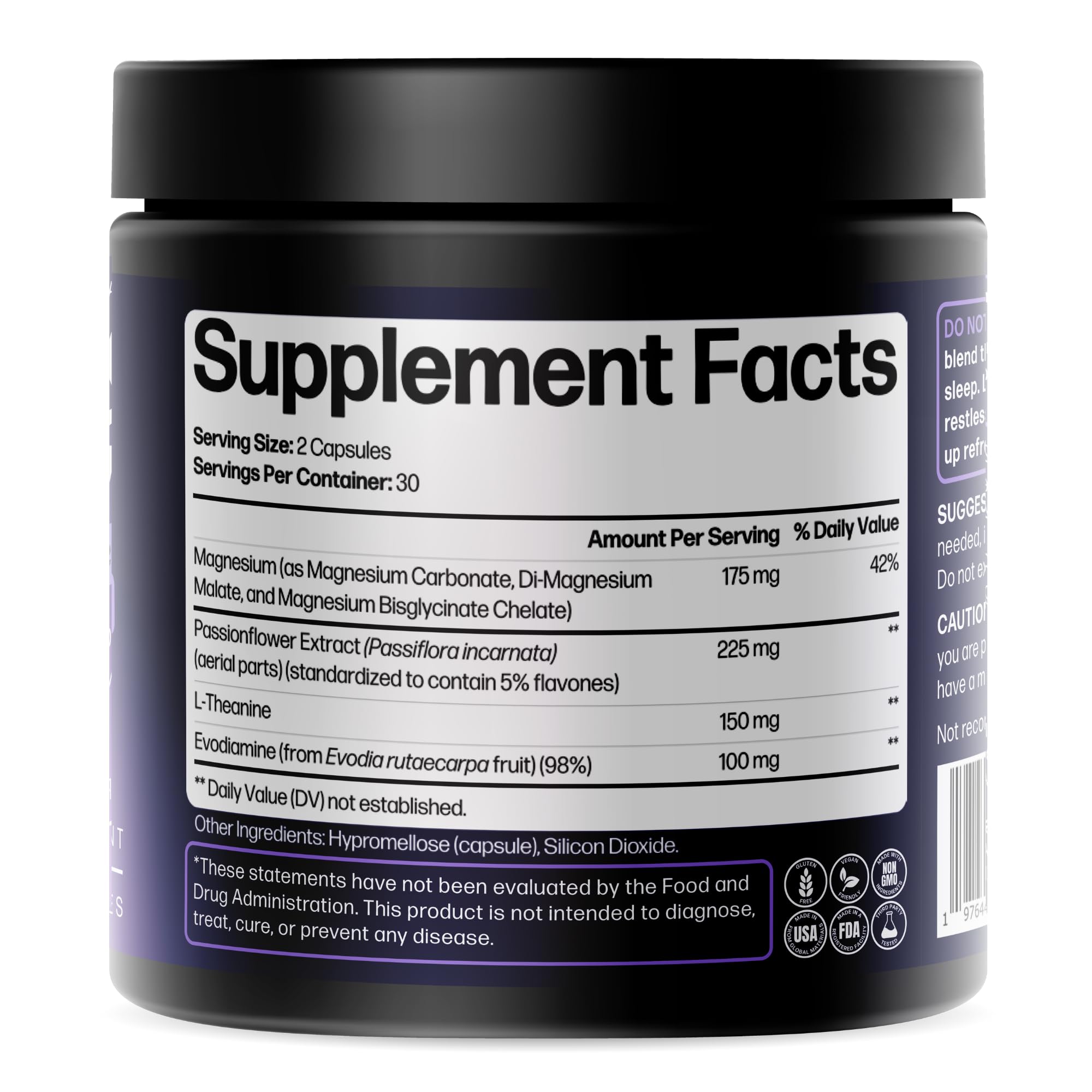 Doctor Formulated Triple Magnesium for Sleep, Calm & Relaxation with Chelated Magnesium Glycinate, L-Theanine, Passionflower & Evodia – Non-Habit, No Melatonin Magnesium Sleep Aid Support Supplement - TrustMedUSA