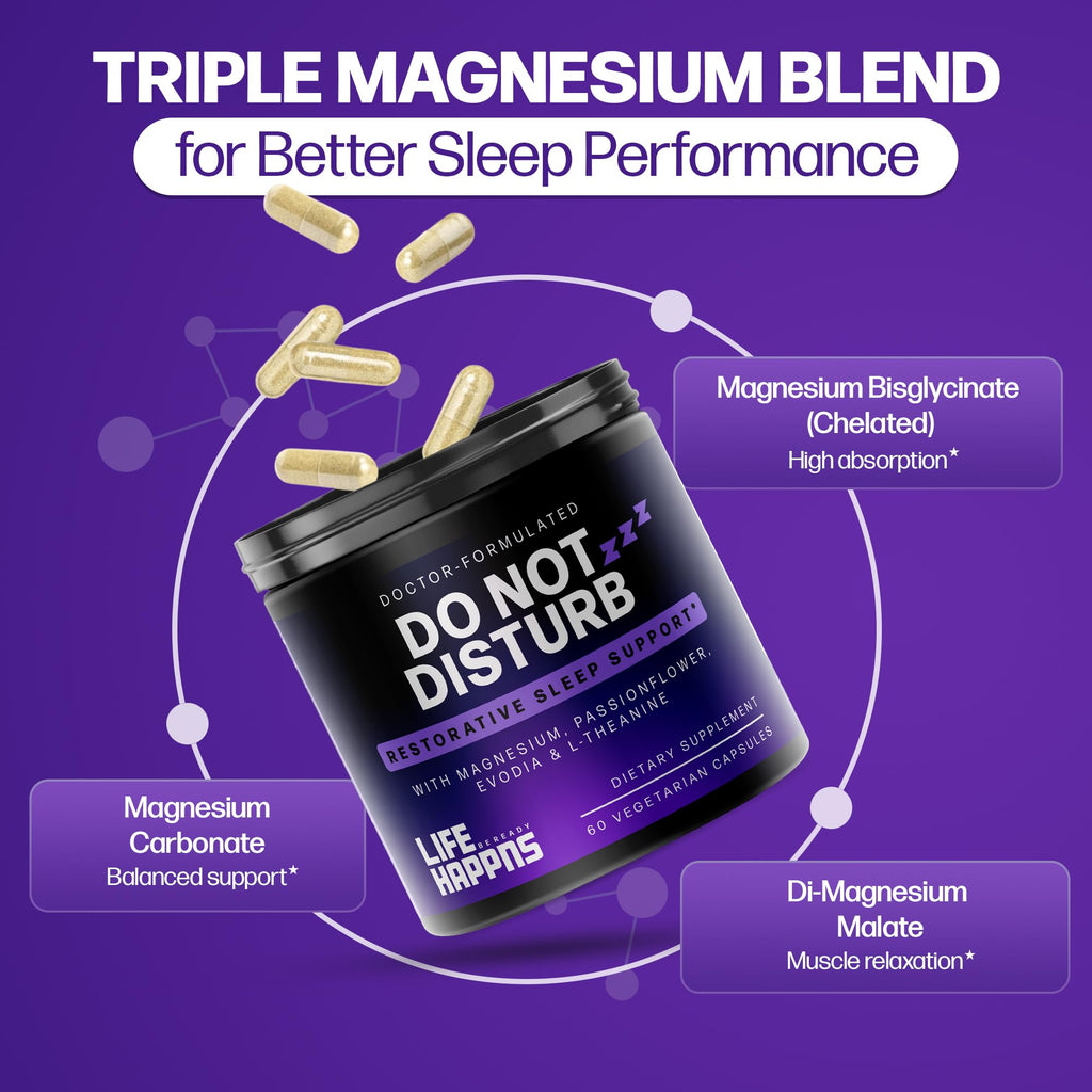 Doctor Formulated Triple Magnesium for Sleep, Calm & Relaxation with Chelated Magnesium Glycinate, L-Theanine, Passionflower & Evodia – Non-Habit, No Melatonin Magnesium Sleep Aid Support Supplement - TrustMedUSA