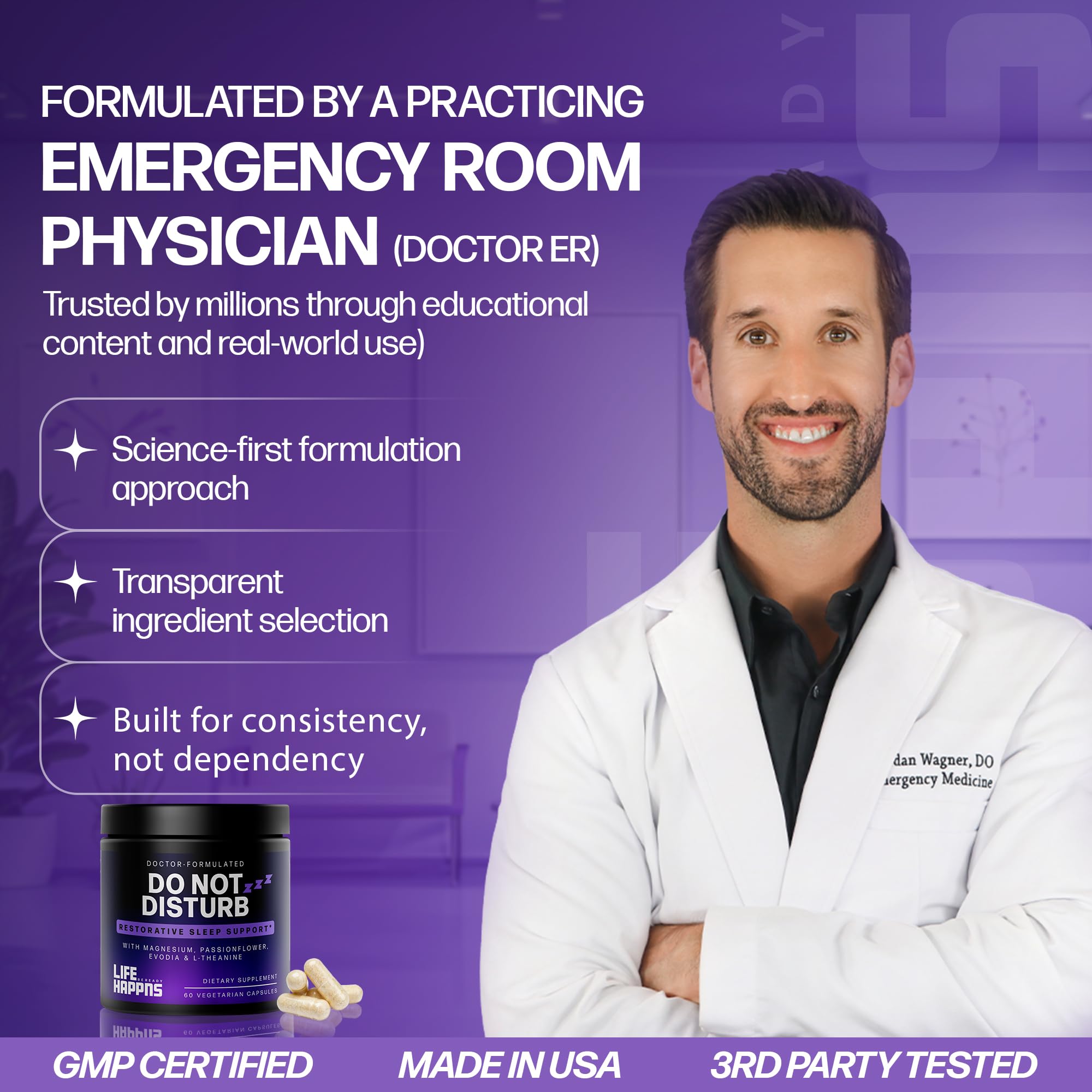 Doctor Formulated Triple Magnesium for Sleep, Calm & Relaxation with Chelated Magnesium Glycinate, L-Theanine, Passionflower & Evodia – Non-Habit, No Melatonin Magnesium Sleep Aid Support Supplement - TrustMedUSA