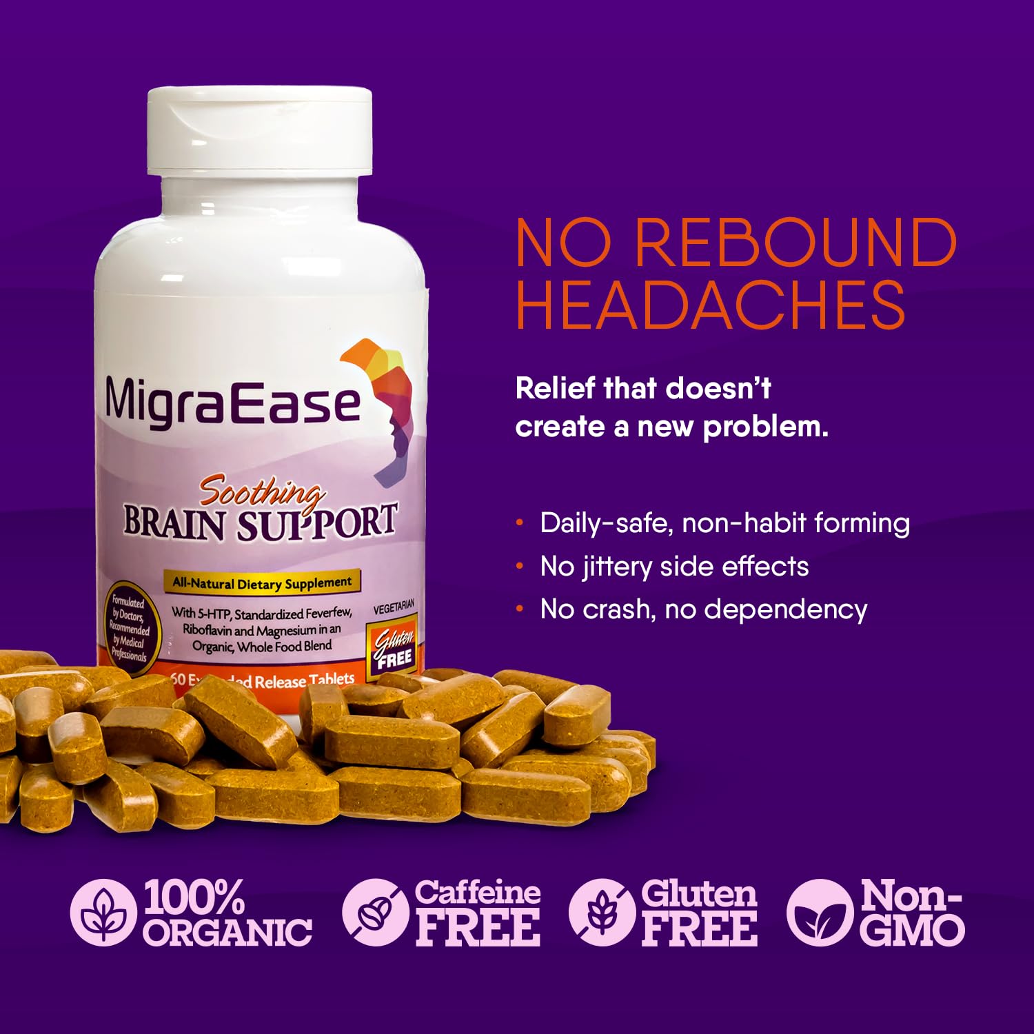 Doctor Knowles Migraine Supplement |Complete Natural Migraine Prevention & Relief Pills with Magnesium, 5-HTP, Feverfew, Riboflavin & Organic Blend |Caffeine Free, Extended-Release Tablets (60 Units) - TrustMedUSA