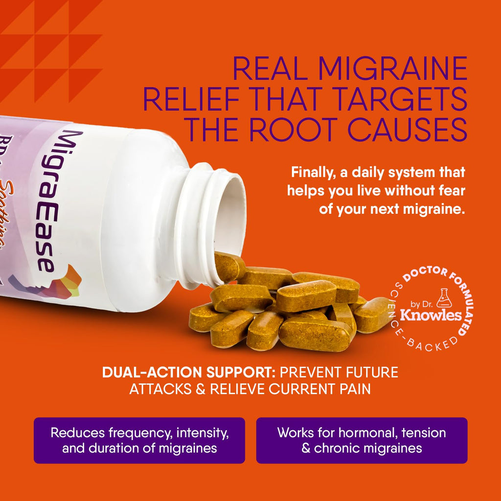 Doctor Knowles Migraine Supplement |Complete Natural Migraine Prevention & Relief Pills with Magnesium, 5-HTP, Feverfew, Riboflavin & Organic Blend |Caffeine Free, Extended-Release Tablets (60 Units) - TrustMedUSA