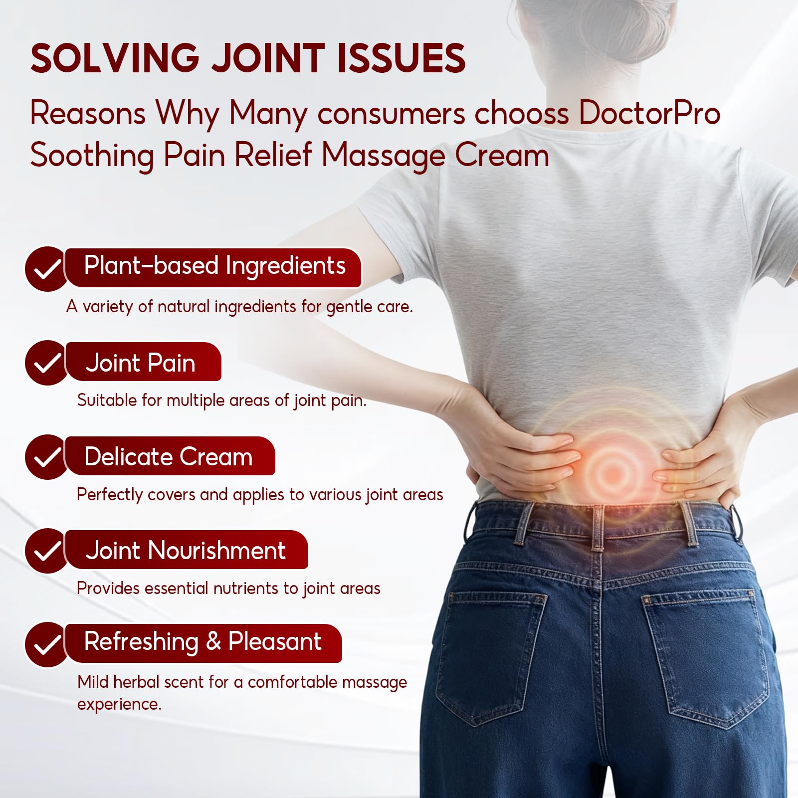 DoctorPro Soothing Massage Cream 80g Joint Relief Roll Muscle Comfort Non-Greasy Refreshing Formula for Knees, Lumbar, Neck, Back,Shoulders, Hands, and Feet, Menthol Gel - TrustMedUSA