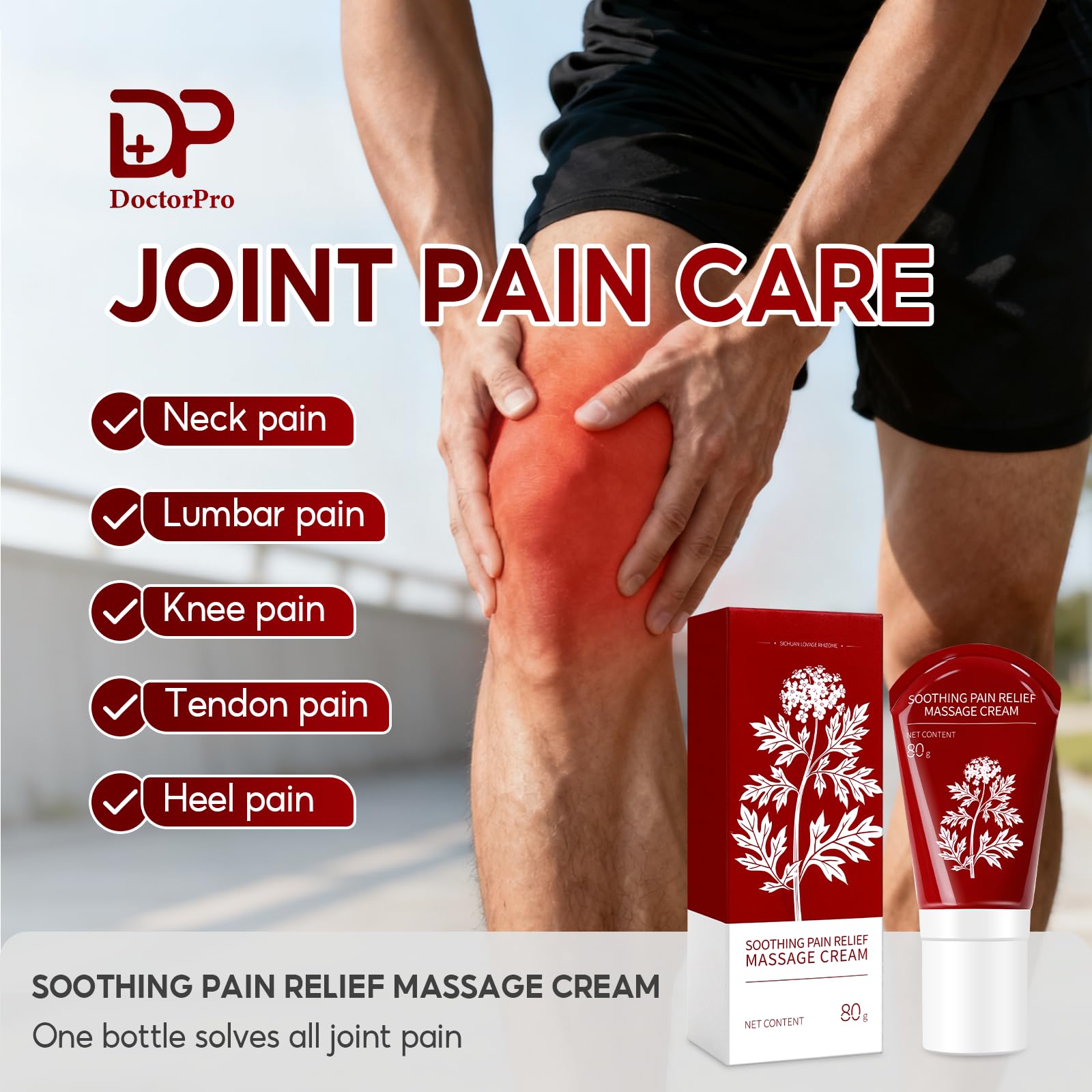 DoctorPro Soothing Massage Cream 80g Joint Relief Roll Muscle Comfort Non-Greasy Refreshing Formula for Knees, Lumbar, Neck, Back,Shoulders, Hands, and Feet, Menthol Gel - TrustMedUSA
