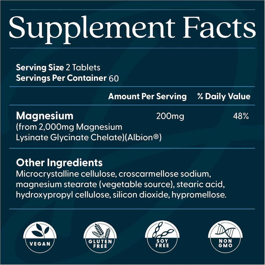 Doctor's Best High Absorption Magnesium Glycinate Lysinate Supplement for Sleep Support - Chelated Magnesium Tablets for Women & Men, 200mg per Serving, Supports Calm & Relaxation, Vegan - 120 Count - TrustMedUSA