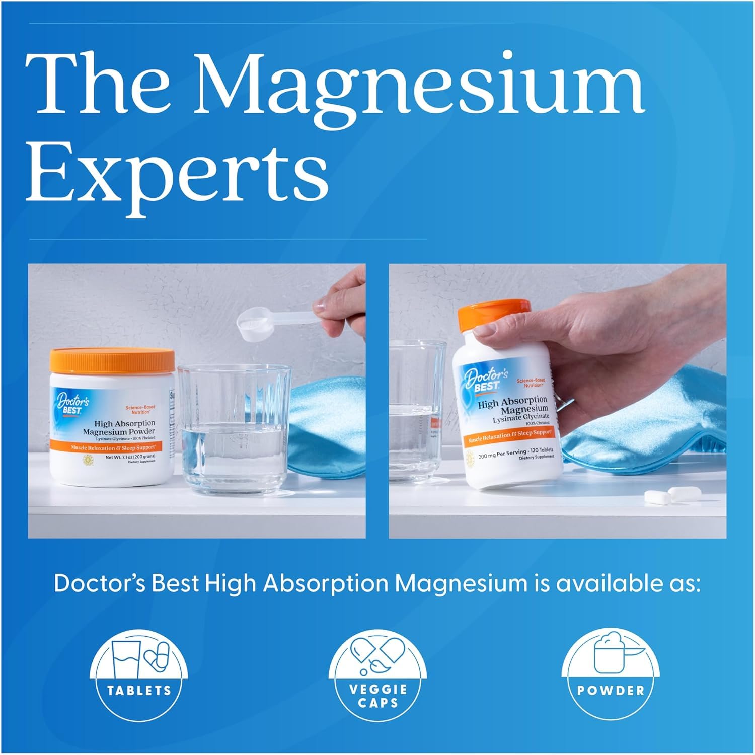 Doctor's Best High Absorption Magnesium Glycinate Lysinate Supplement for Sleep Support - Chelated Magnesium Tablets for Women & Men, 200mg per Serving, Supports Calm & Relaxation, Vegan - 120 Count - TrustMedUSA