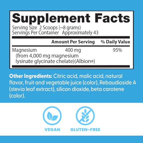Doctors Best High Absorption Magnesium Powder Lysinate Glycinate 100% Chelated, Muscle Relaxation & Sleep Support, Gluten Free, Vegan, 100% Chelated Net Wt. 12.1 oz (340 Grams), Fruit Punch Flavor - TrustMedUSA