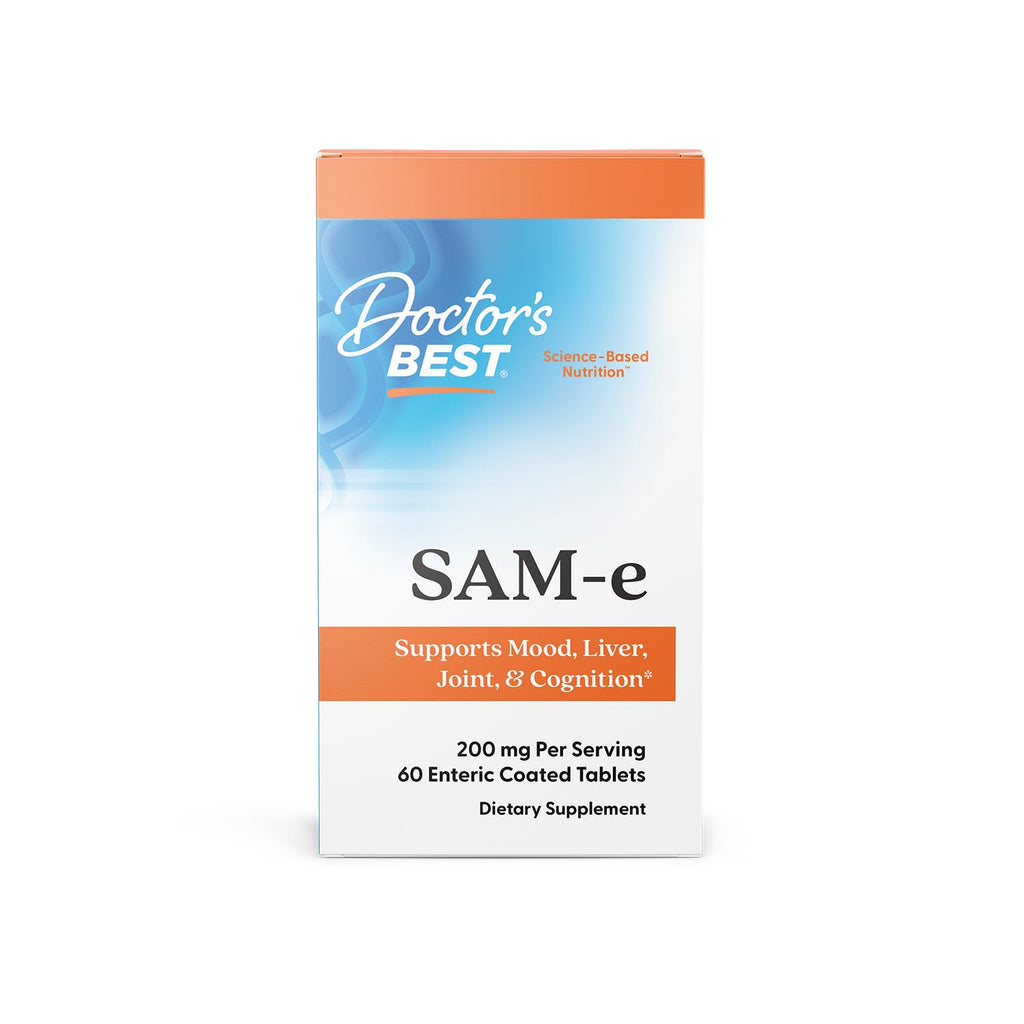 Doctor's Best SAM-e Mood & Joint Support & Liver Health (Pharmaceutical Grade/Non-GMO/Gluten Free/Vegetarian), Tablet, 60 Count (Pack of 1) - TrustMedUSA